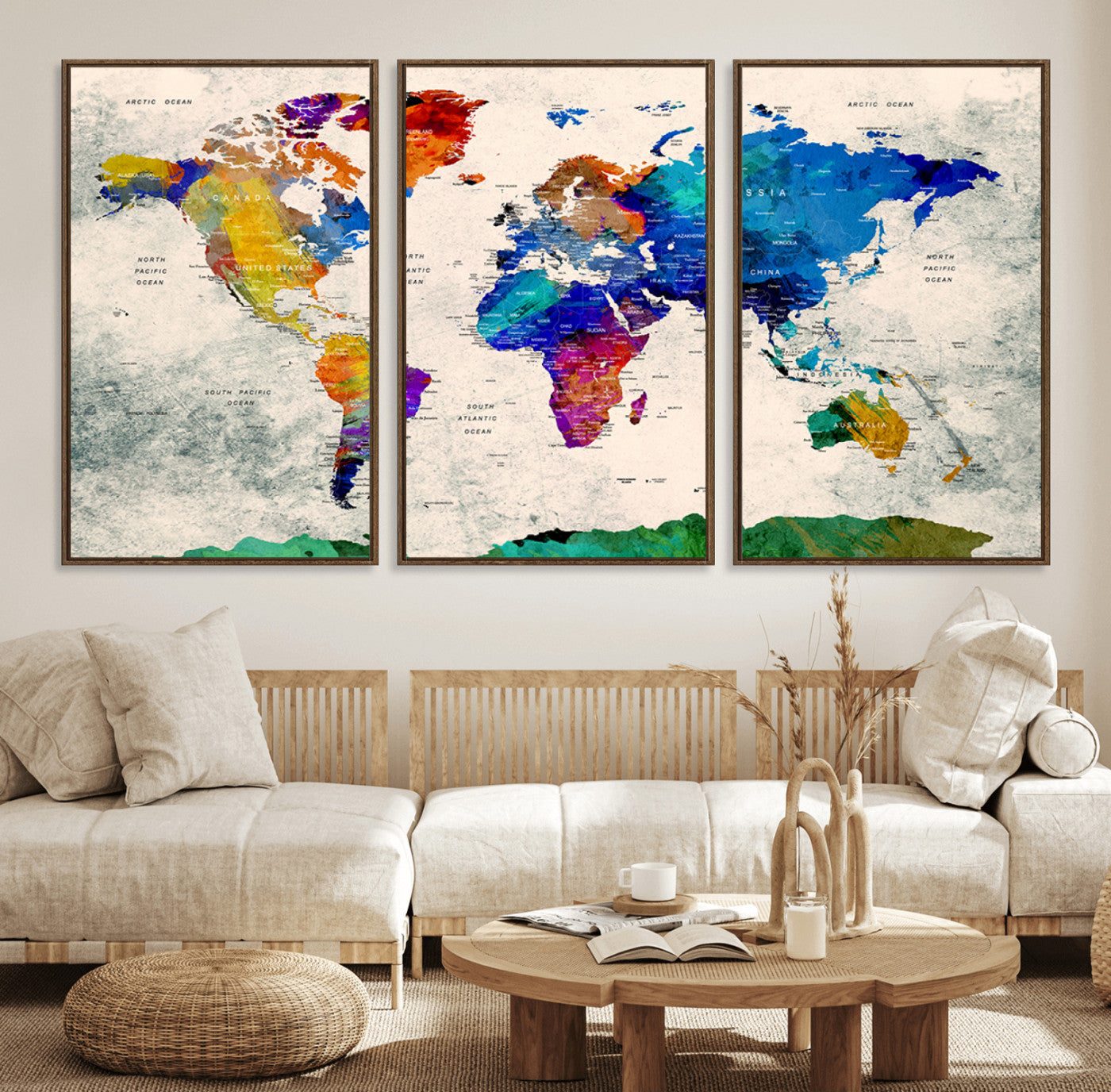 Push Pin World Map Canvas Print – Framed Wall Art for Couples to Track Their Travels – Anniversary Gift or Home Adventure Decor