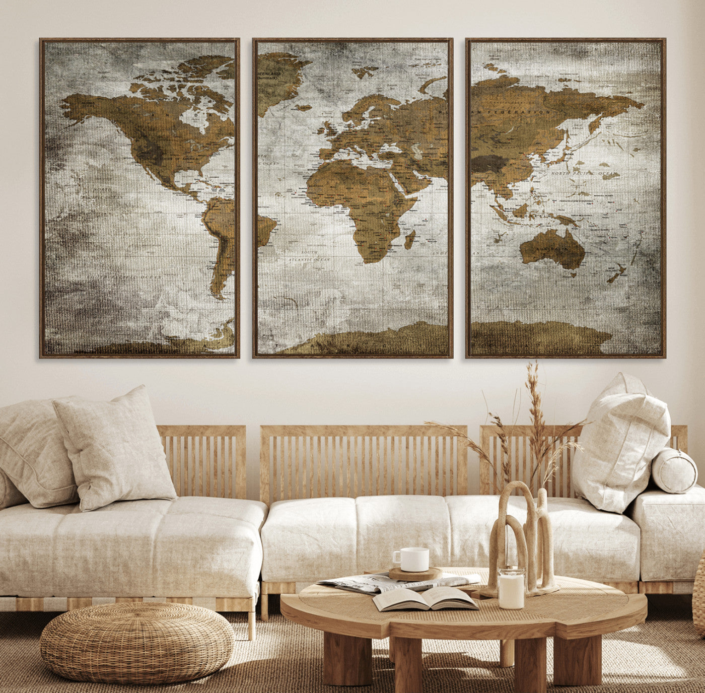 Push Pin World Map Canvas Print – Framed Wall Art for Couples to Track Their Travels – Anniversary Gift or Home Adventure Decor