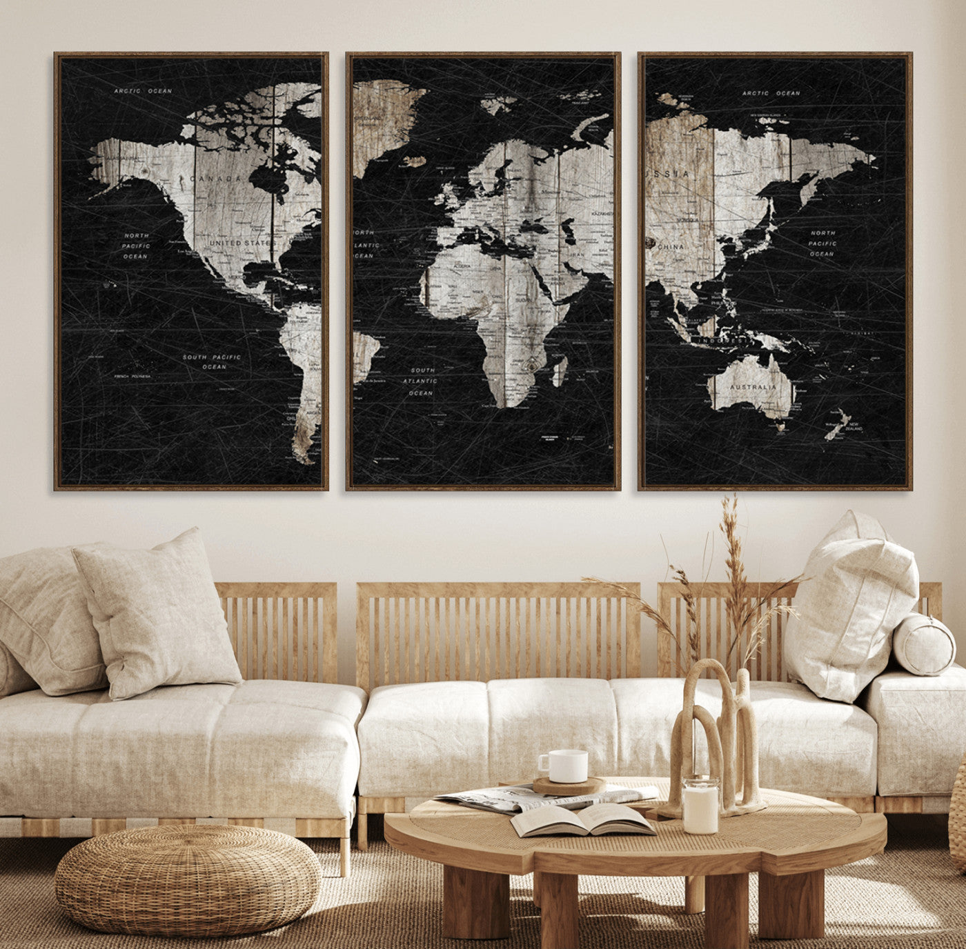 Push Pin World Map Canvas Print – Framed Wall Art for Couples to Track Their Travels – Anniversary Gift or Home Adventure Decor