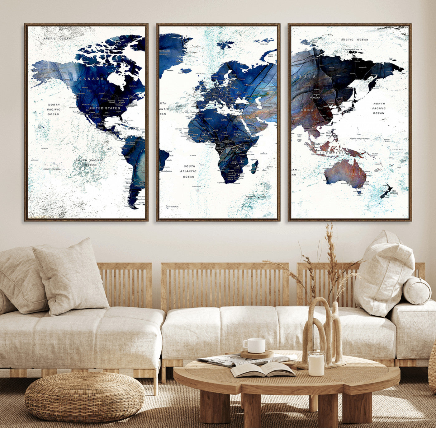 Push Pin World Map Canvas Print – Framed Wall Art for Couples to Track Their Travels – Anniversary Gift or Home Adventure Decor
