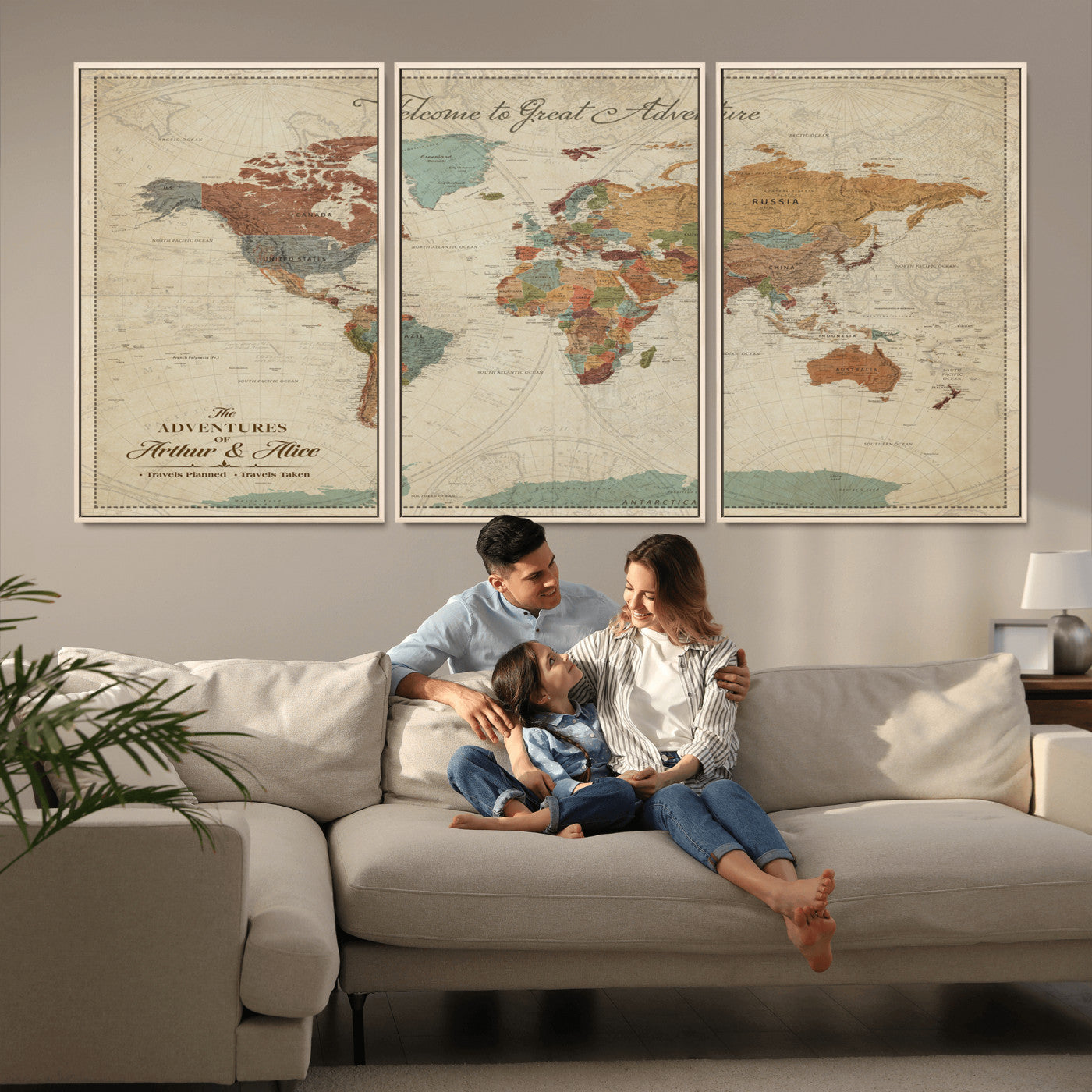 17587858-MGV-FC-60X30-3P_Natural-Custom Push Pin World Map Wall Canvas Print – Personalized Travel Tracker with Pins – Framed Custom Quotie Canvas for Home Office Decor