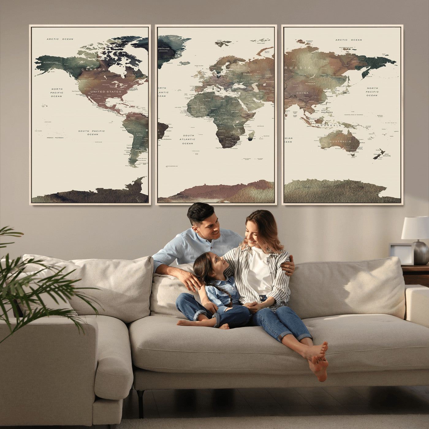 Push Pin World Map Canvas Print – Framed Wall Art for Couples to Track Their Travels – Anniversary Gift or Home Adventure Decor