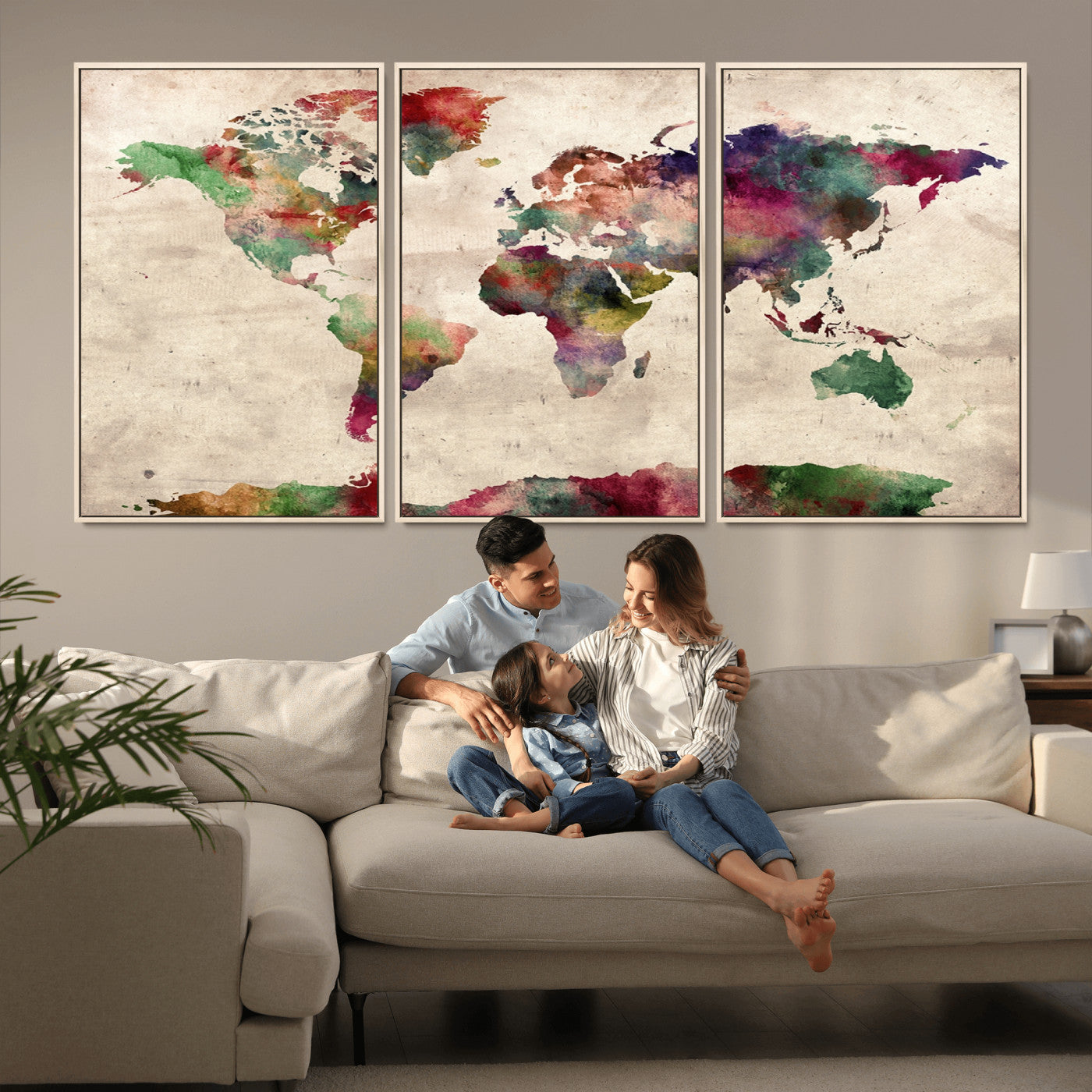 Push Pin World Map Canvas Print – Framed Wall Art for Couples to Track Their Travels – Anniversary Gift or Home Adventure Decor