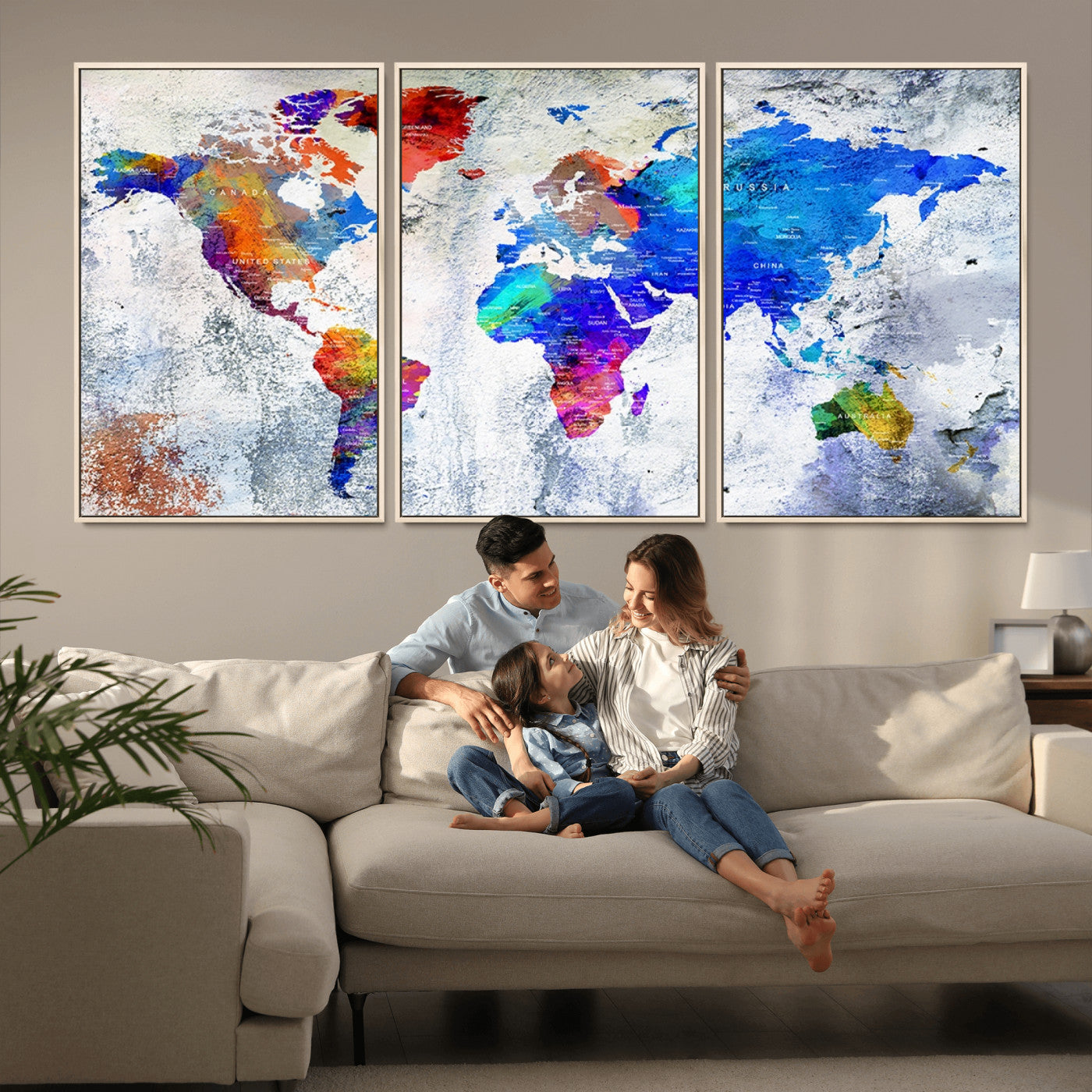 Push Pin World Map Canvas Print – Framed Wall Art for Couples to Track Their Travels – Anniversary Gift or Home Adventure Decor