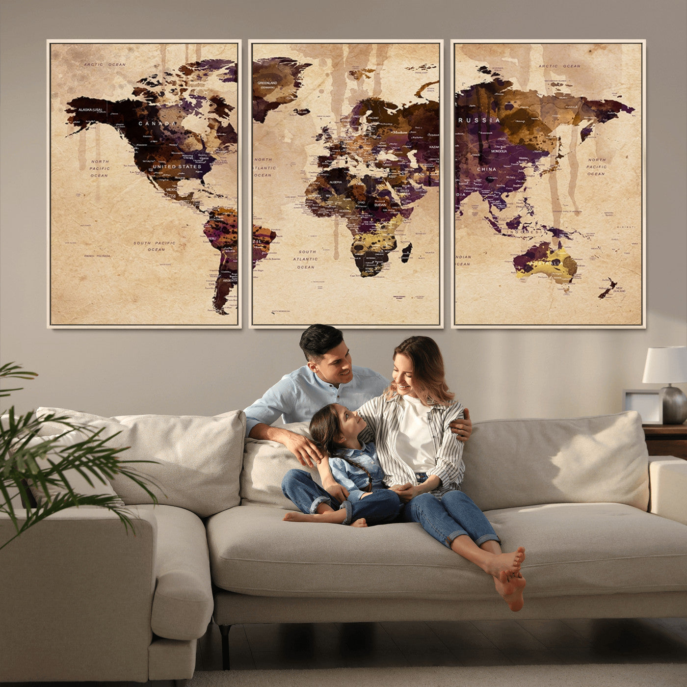 Push Pin World Map Canvas Print – Framed Wall Art for Couples to Track Their Travels – Anniversary Gift or Home Adventure Decor