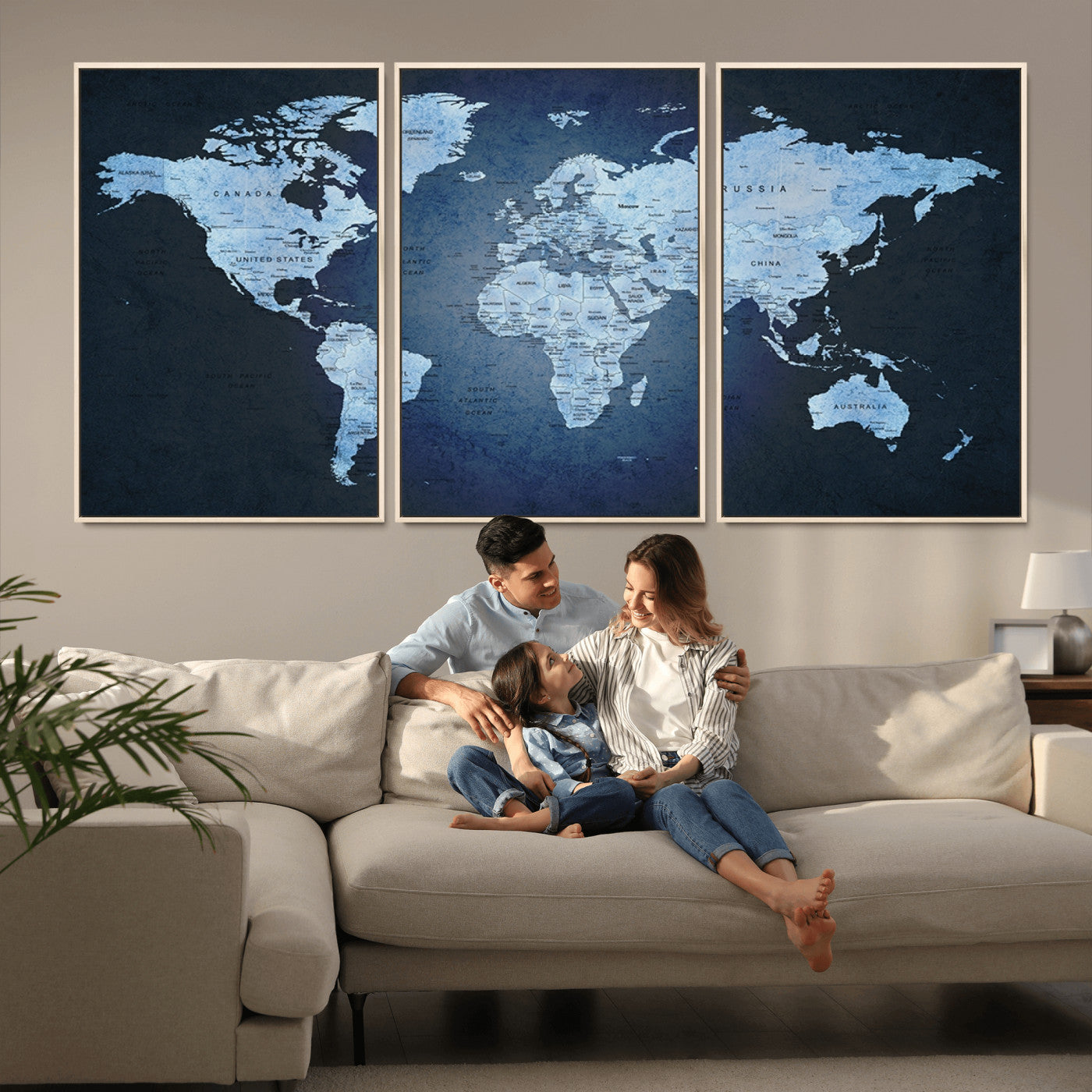 Push Pin World Map Canvas Print – Framed Wall Art for Couples to Track Their Travels – Anniversary Gift or Home Adventure Decor