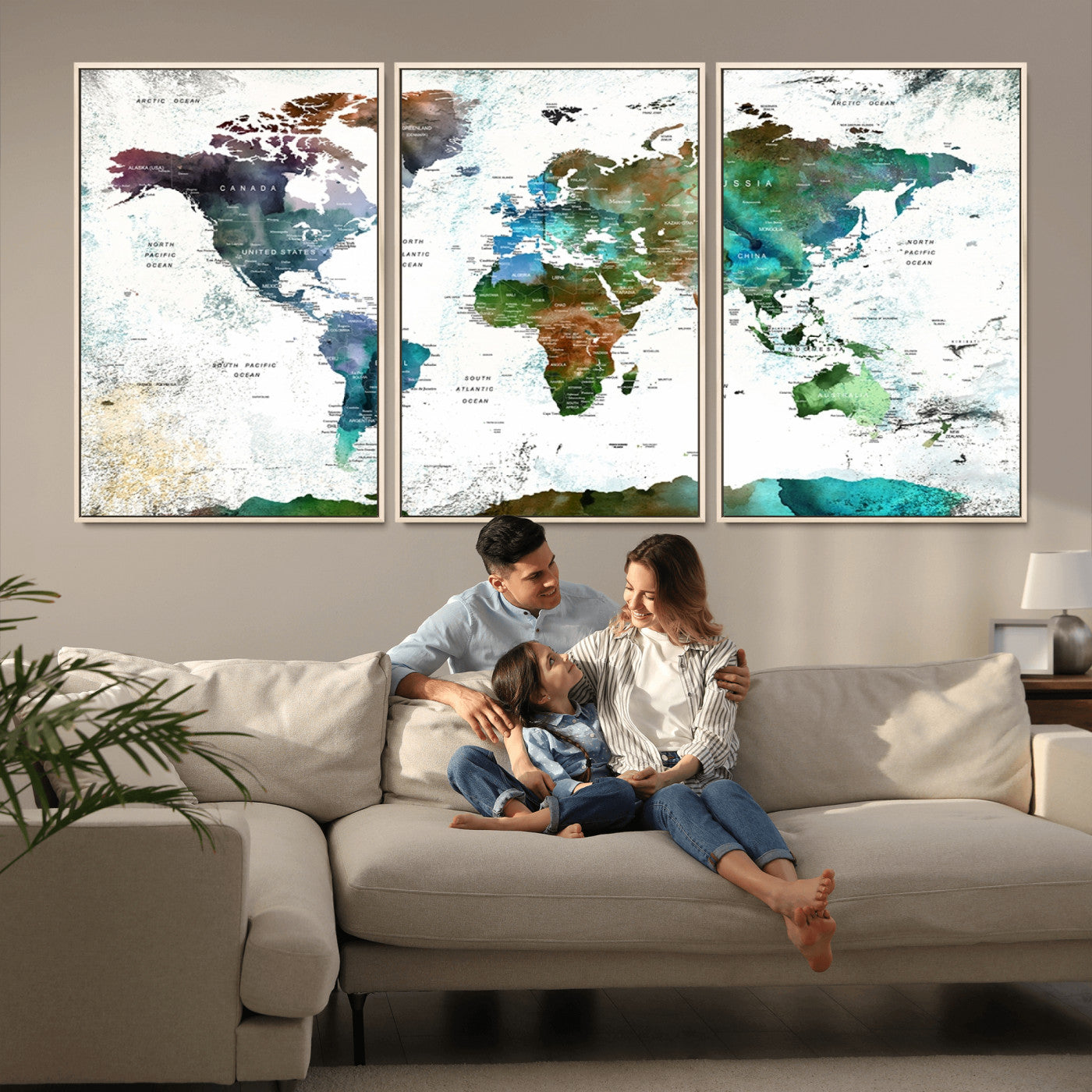 Push Pin World Map Canvas Print – Framed Wall Art for Couples to Track Their Travels – Anniversary Gift or Home Adventure Decor