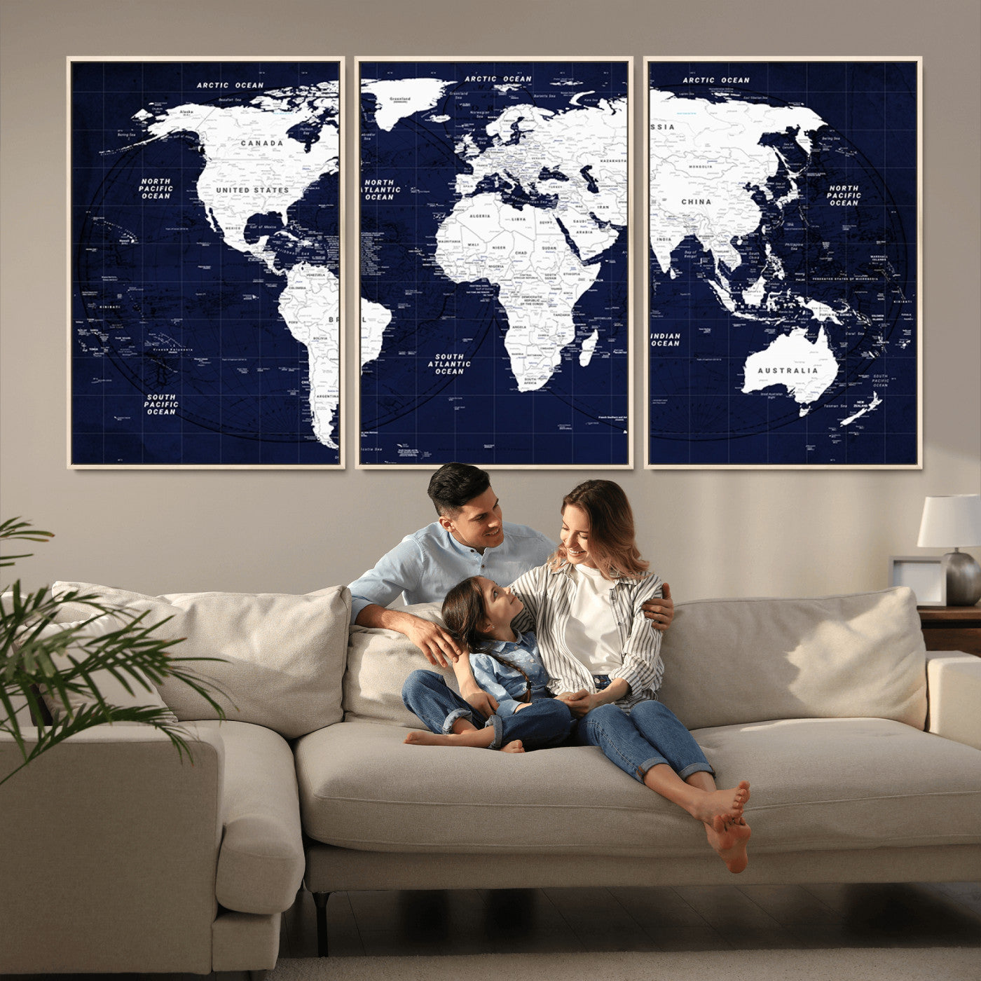 Push Pin World Map Canvas Print – Framed Wall Art for Couples to Track Their Travels – Anniversary Gift or Home Adventure Decor