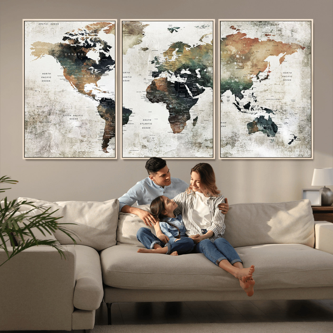 Push Pin World Map Canvas Print – Framed Wall Art for Couples to Track Their Travels – Anniversary Gift or Home Adventure Decor