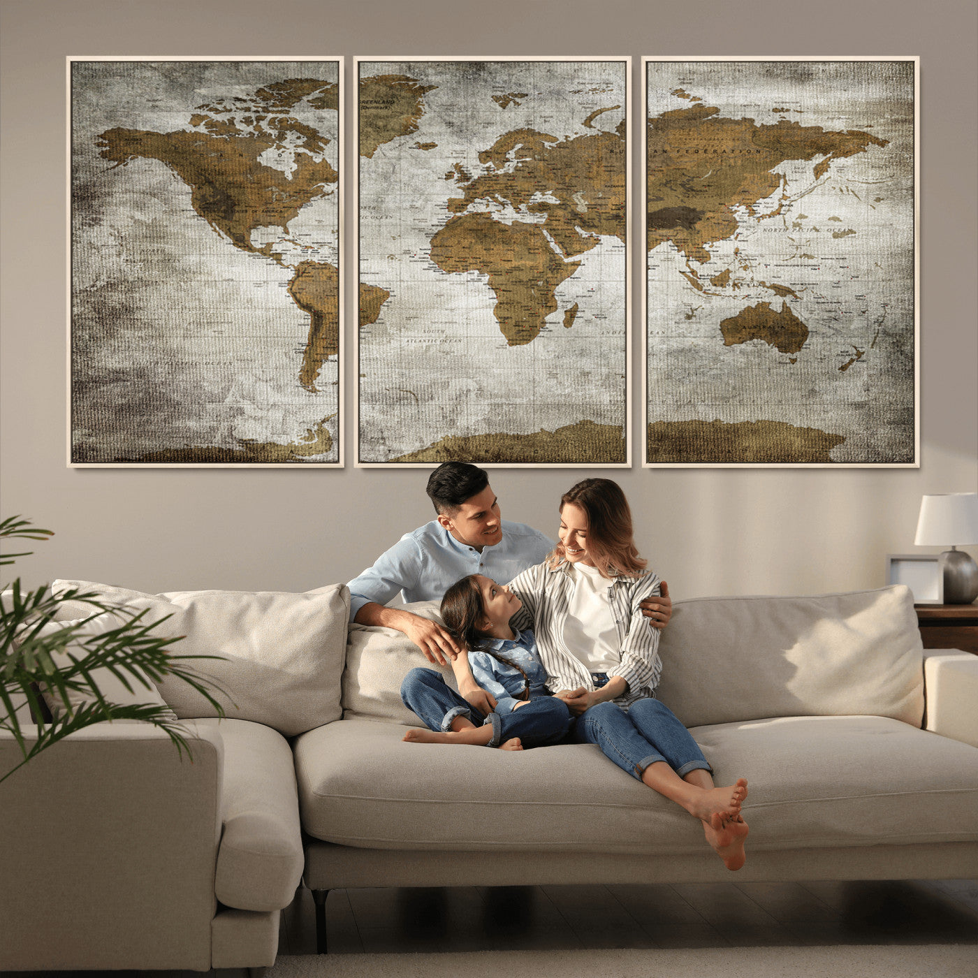 Push Pin World Map Canvas Print – Framed Wall Art for Couples to Track Their Travels – Anniversary Gift or Home Adventure Decor