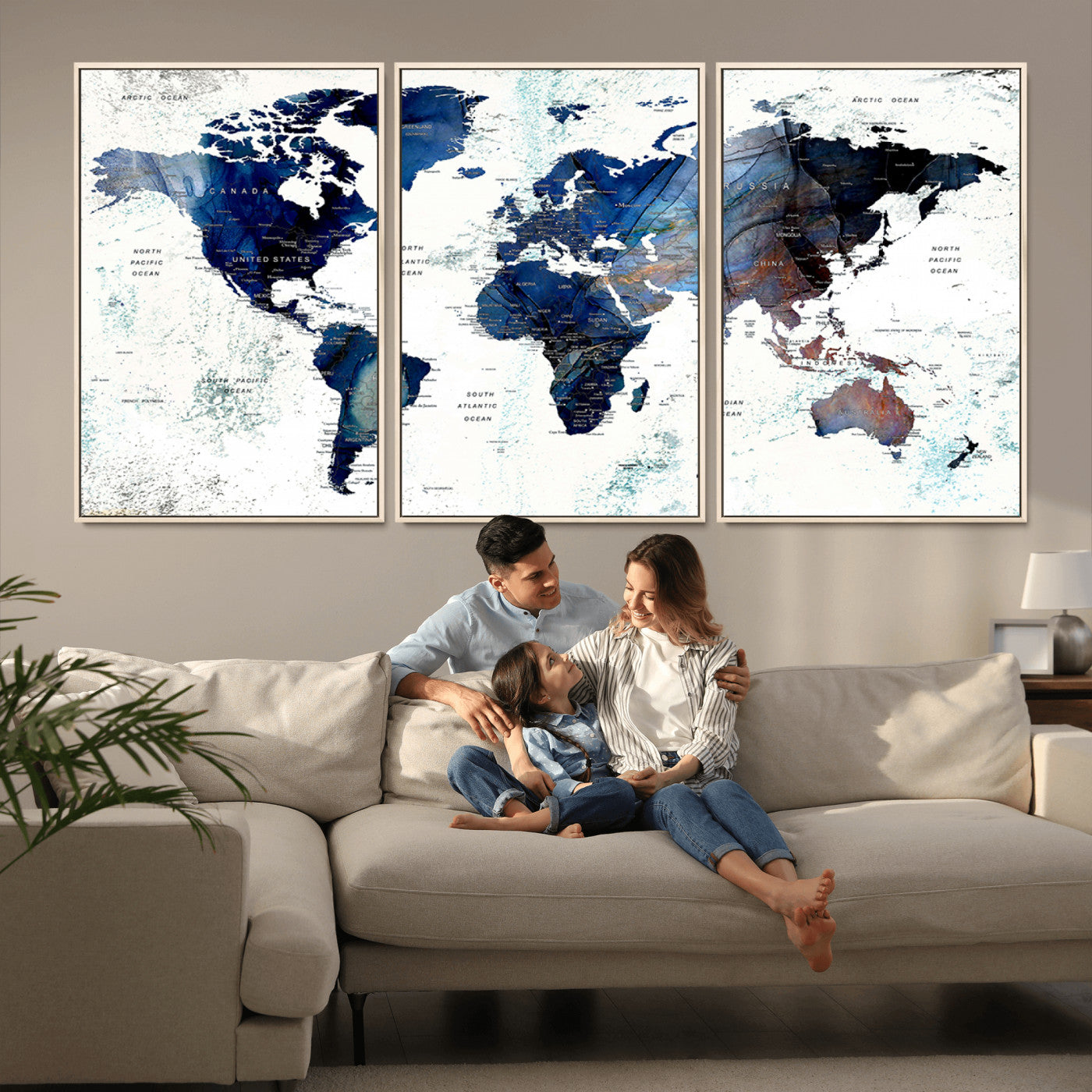 Push Pin World Map Canvas Print – Framed Wall Art for Couples to Track Their Travels – Anniversary Gift or Home Adventure Decor