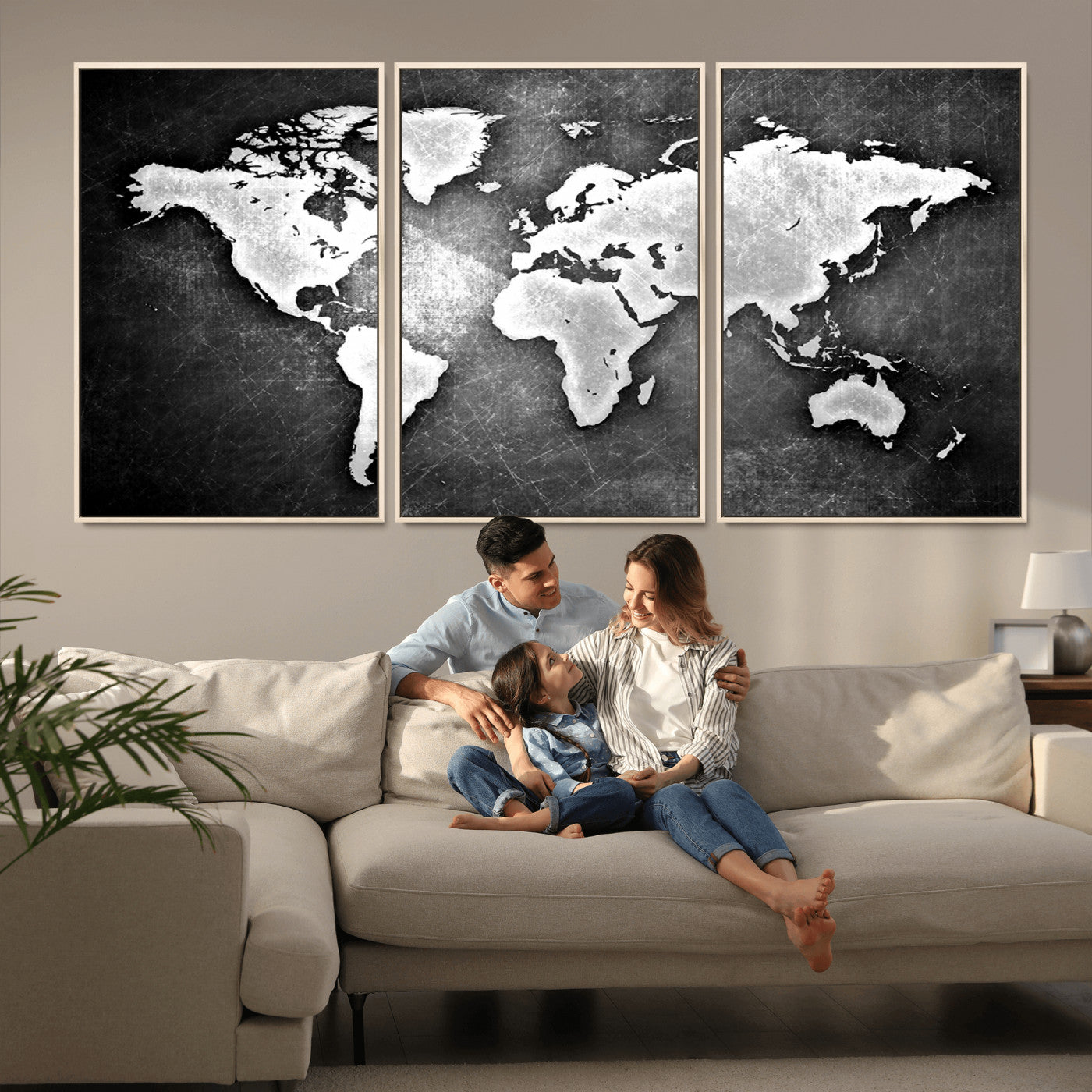 34390-MGV-FC-60X30-3P_Natural-World Map Wall Art Canvas Print – Framed Wall Art for Anniversary Gift or Home Adventure Decor