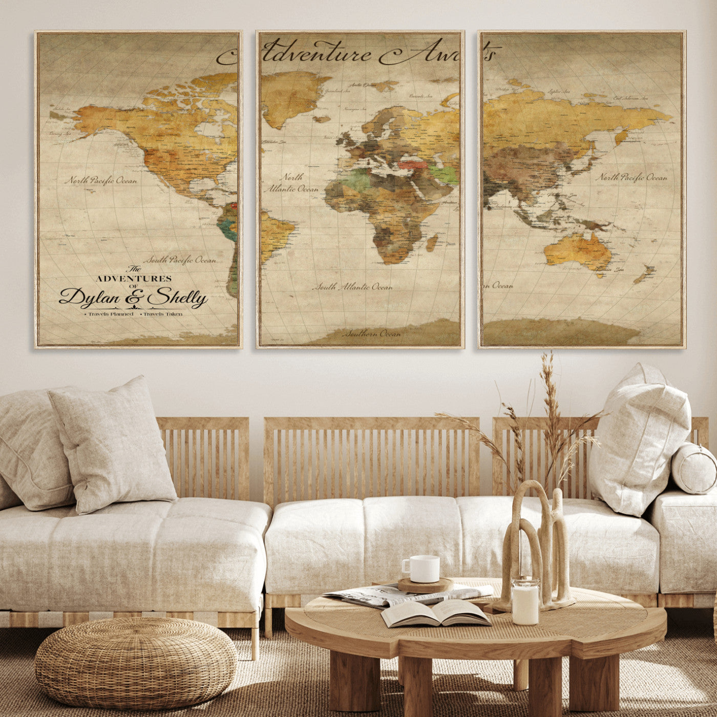 50298017-MGV-CV-36X24-Personalized World Map Print, Customizable Push Pin Framed World Map Print on Canvas - Custom Quote on Map Print