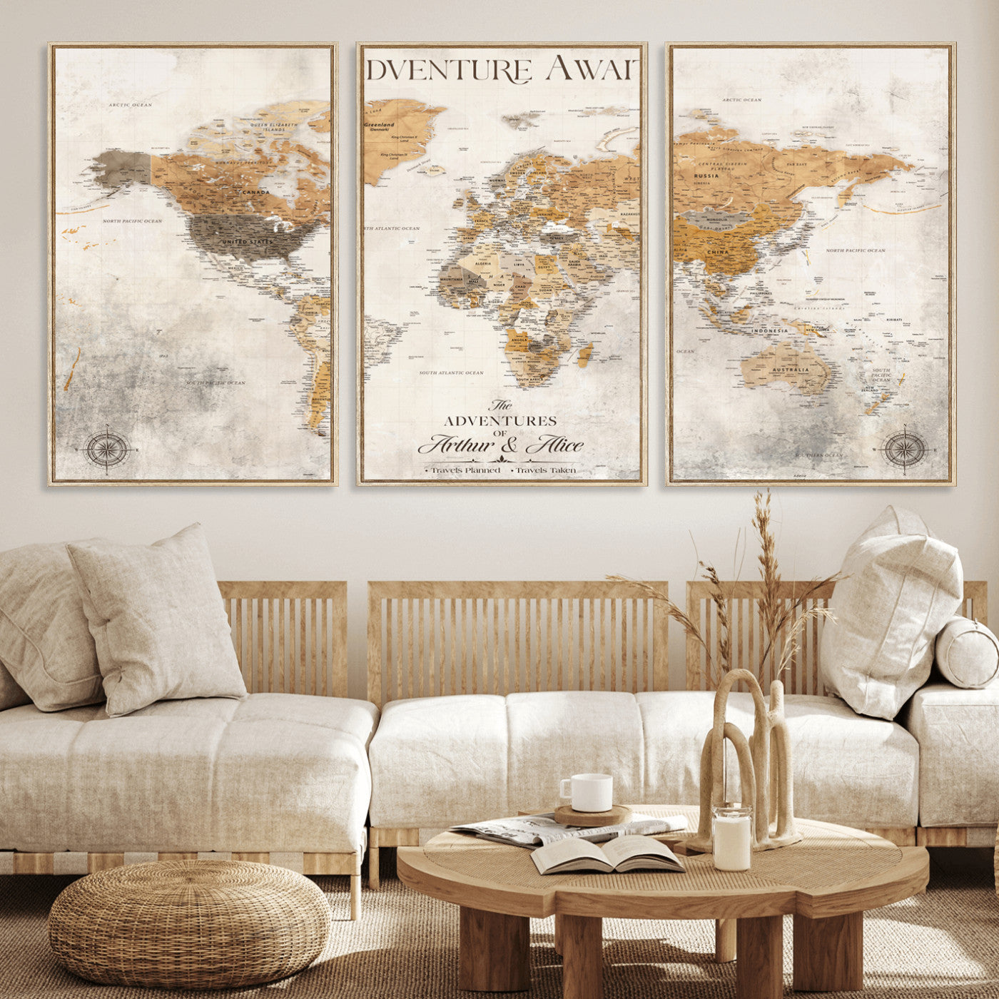 99422096-MGV-CV-30X20-Custom Push Pin World Map Wall Canvas Print – Personalized Travel Tracker with Pins – Framed Custom Quotie Canvas for Home Office Decor
