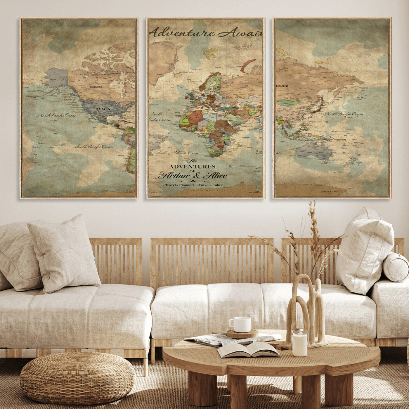 60798273-MGV-CV-30X20-Custom Push Pin World Map Wall Canvas Print – Personalized Travel Tracker with Pins – Framed Custom Quotie Canvas for Home Office Decor