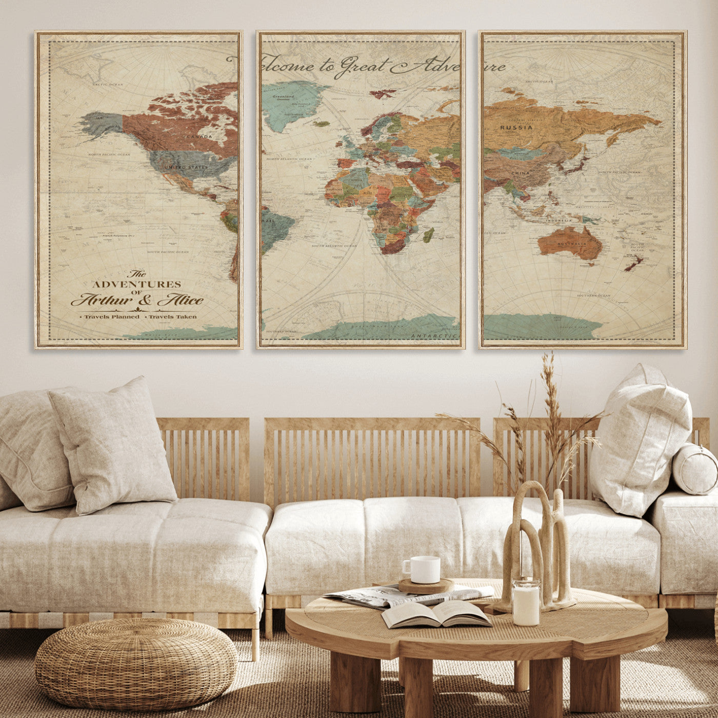 17587858-MGV-CV-36X24-Custom Push Pin World Map Wall Canvas Print – Personalized Travel Tracker with Pins – Framed Custom Quotie Canvas for Home Office Decor