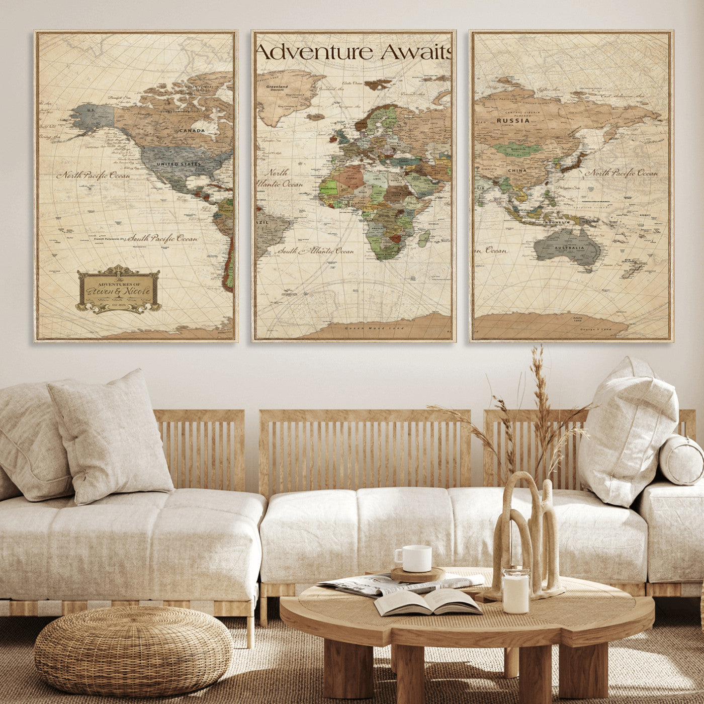 33020399-MGV-CV-30X20-Custom Push Pin World Map Wall Canvas Print – Personalized Travel Tracker with Pins – Framed Custom Quotie Canvas for Home Office Decor