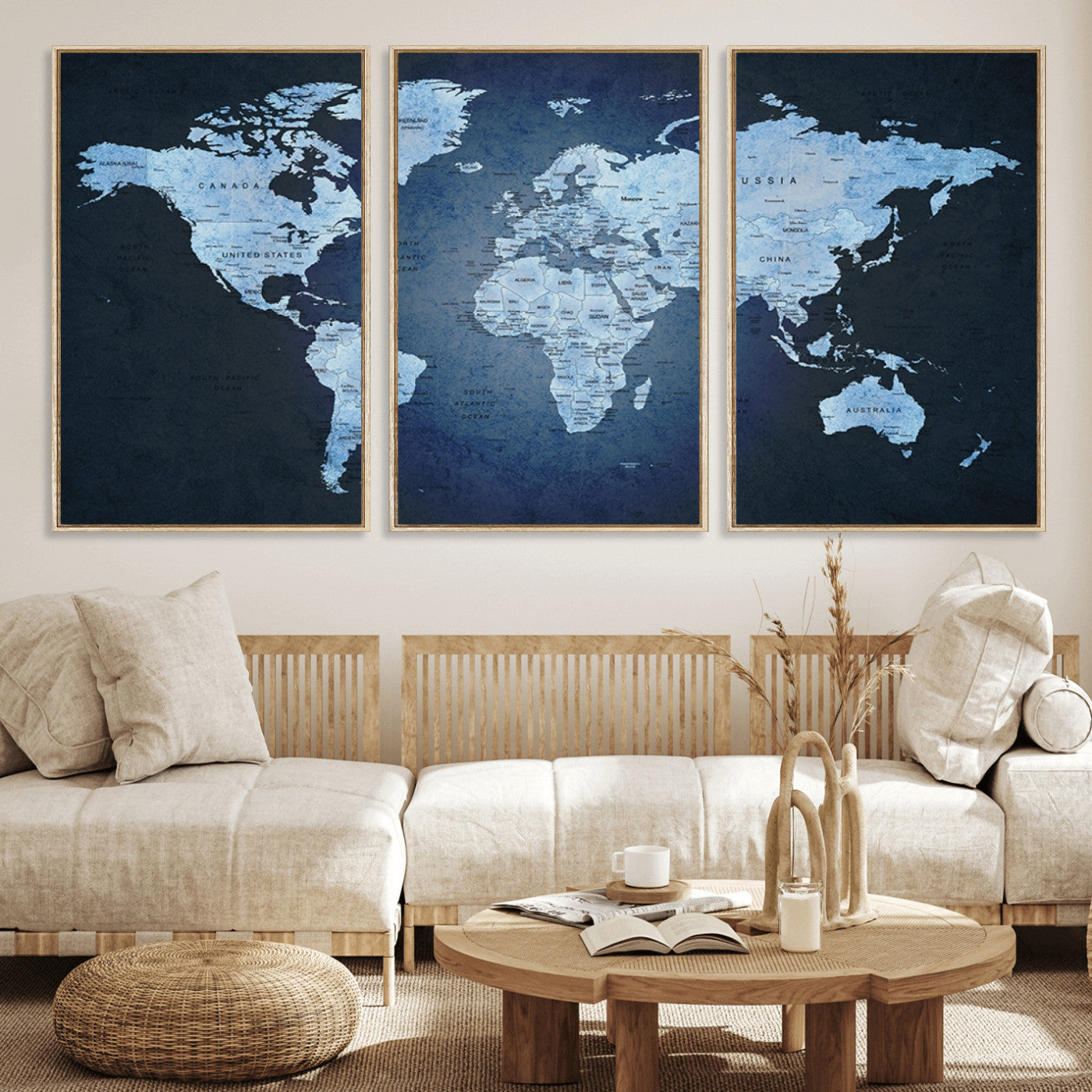 Push Pin World Map Canvas Print – Framed Wall Art for Couples to Track Their Travels – Anniversary Gift or Home Adventure Decor