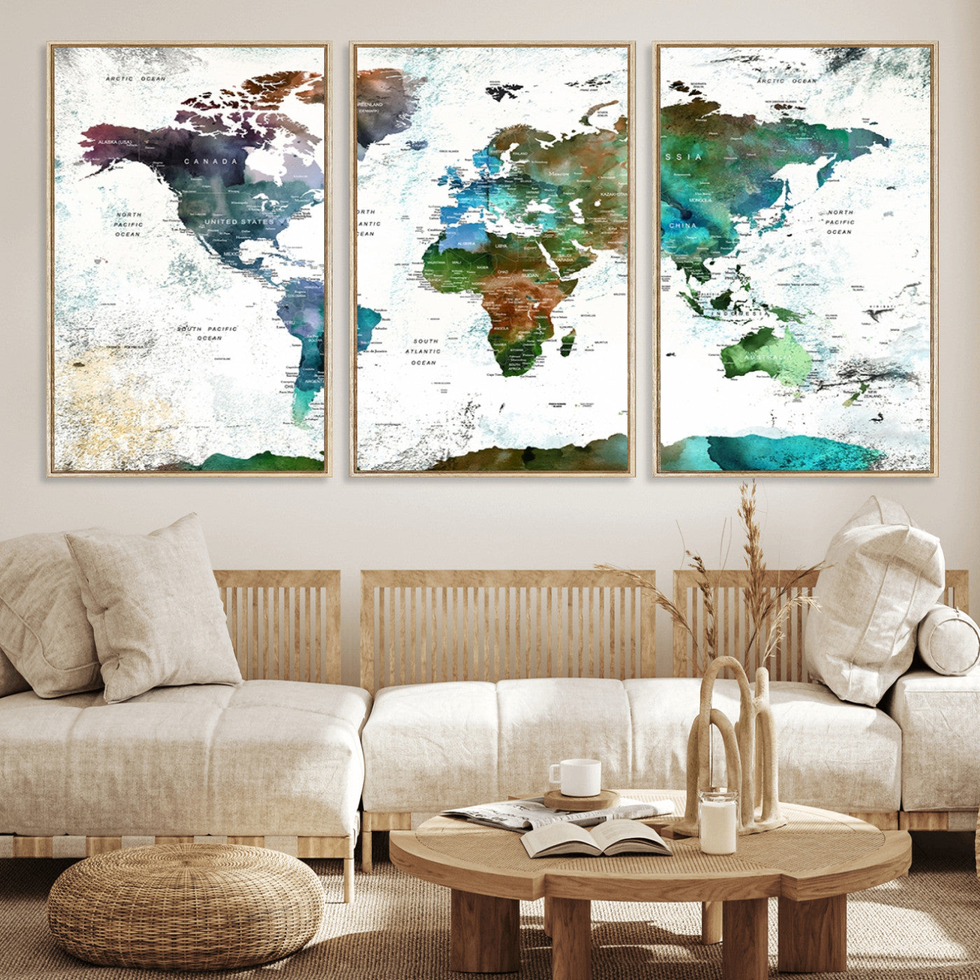Push Pin World Map Canvas Print – Framed Wall Art for Couples to Track Their Travels – Anniversary Gift or Home Adventure Decor