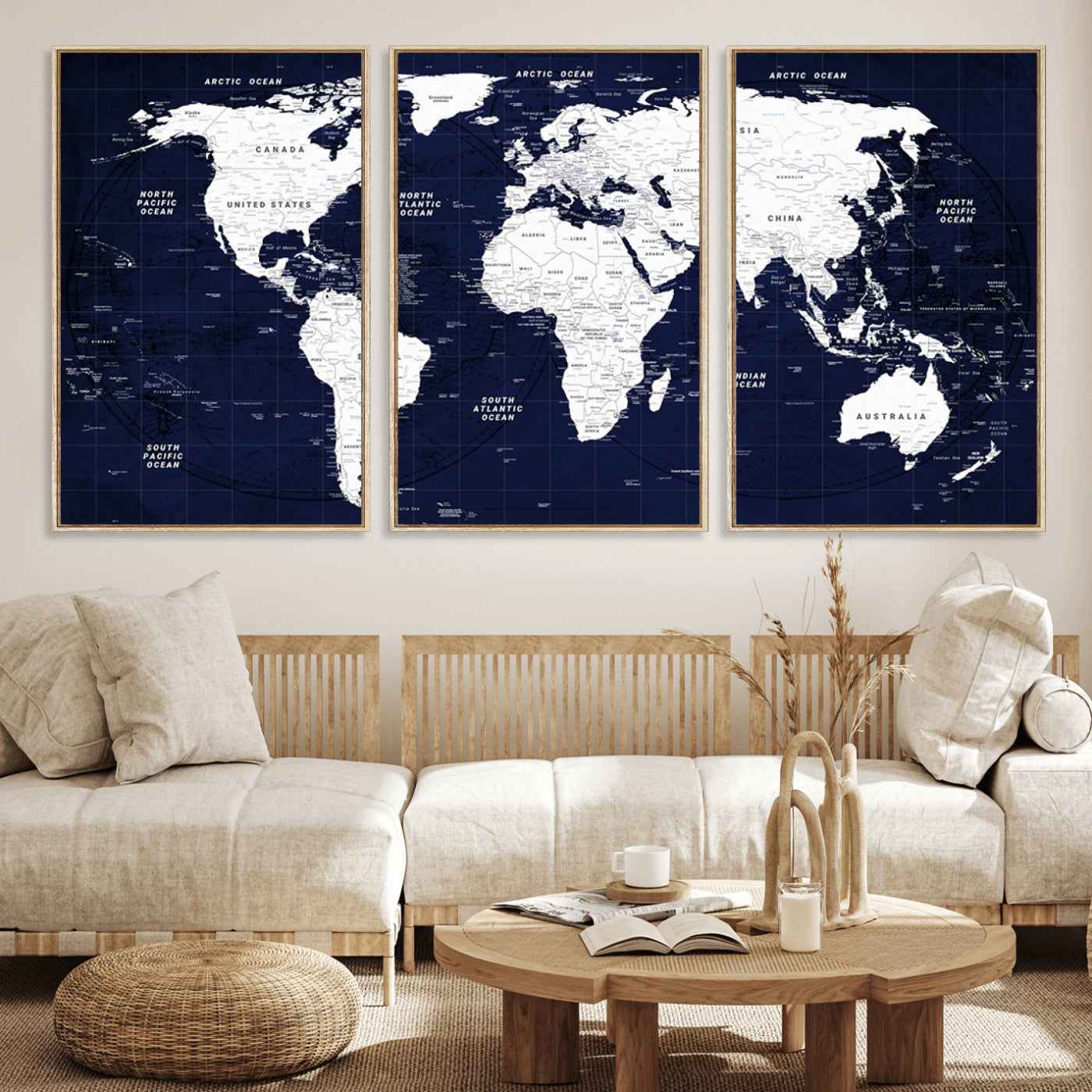 Push Pin World Map Canvas Print – Framed Wall Art for Couples to Track Their Travels – Anniversary Gift or Home Adventure Decor