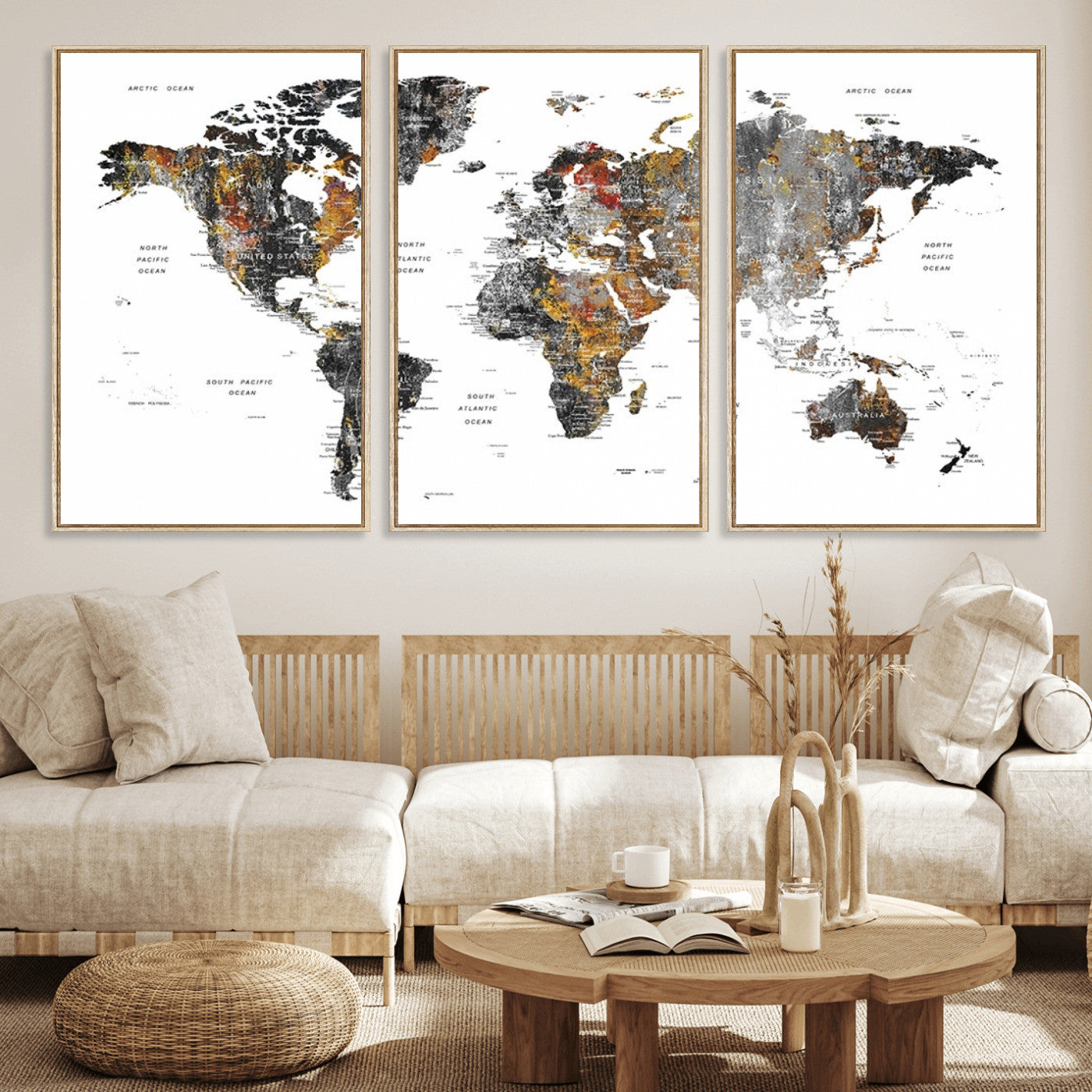 Push Pin World Map Canvas Print – Framed Wall Art for Couples to Track Their Travels – Anniversary Gift or Home Adventure Decor