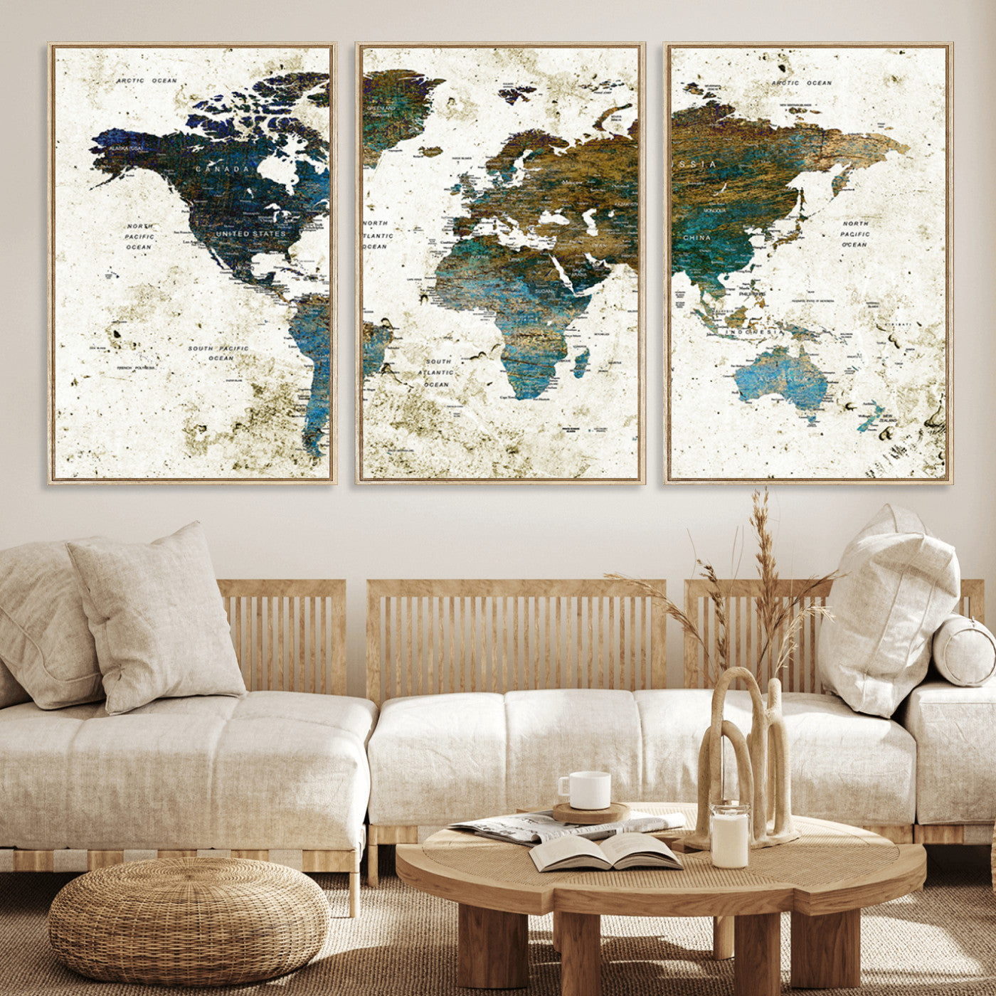 Push Pin World Map Canvas Print – Framed Wall Art for Couples to Track Their Travels – Anniversary Gift or Home Adventure Decor