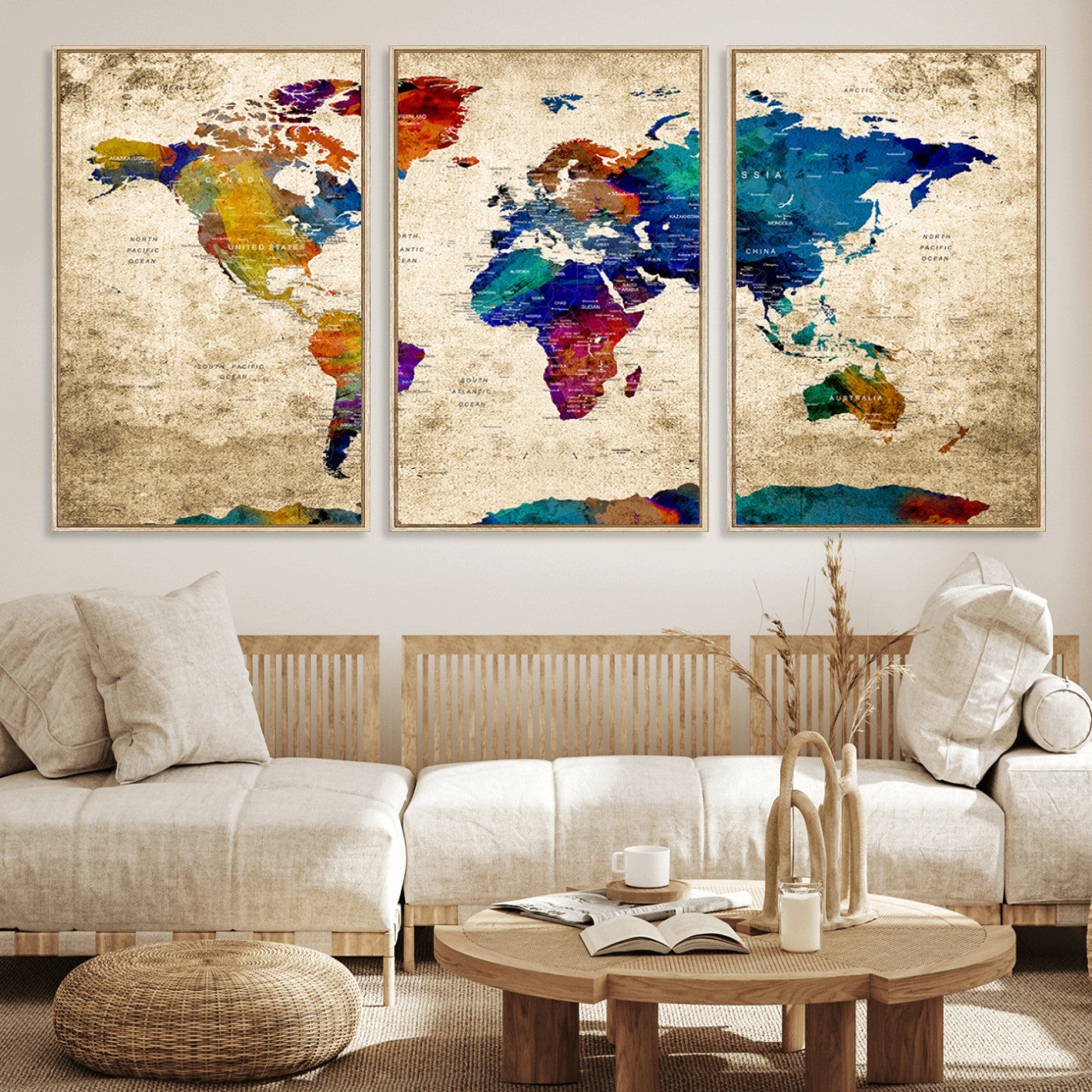 Push Pin World Map Canvas Print – Framed Wall Art for Couples to Track Their Travels – Anniversary Gift or Home Adventure Decor