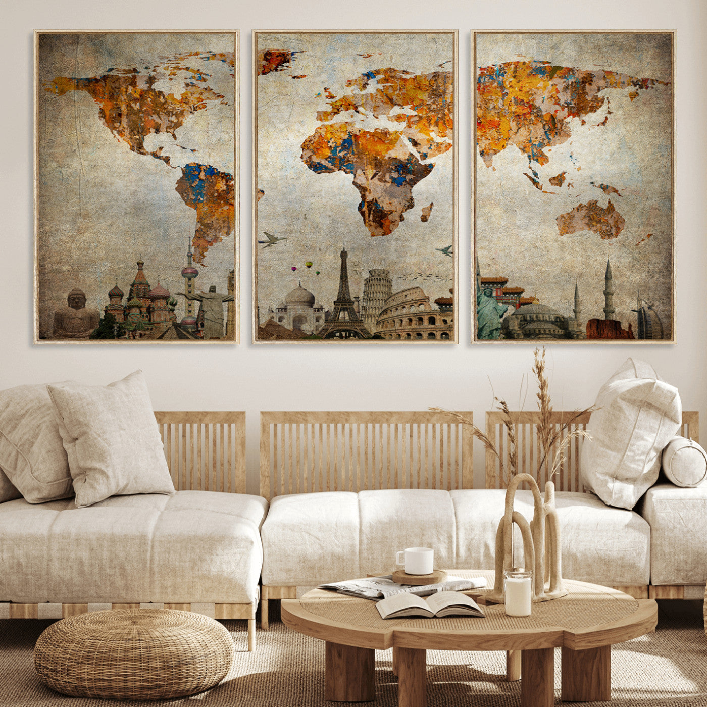 Push Pin World Map Canvas Print – Framed Wall Art for Couples to Track Their Travels – Anniversary Gift or Home Adventure Decor