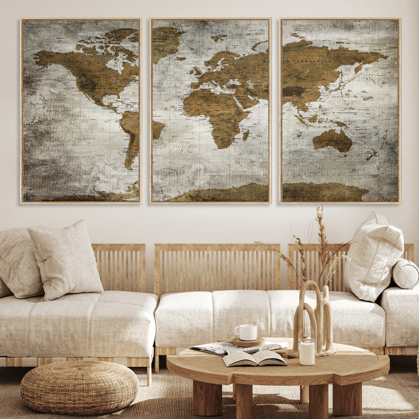 Push Pin World Map Canvas Print – Framed Wall Art for Couples to Track Their Travels – Anniversary Gift or Home Adventure Decor