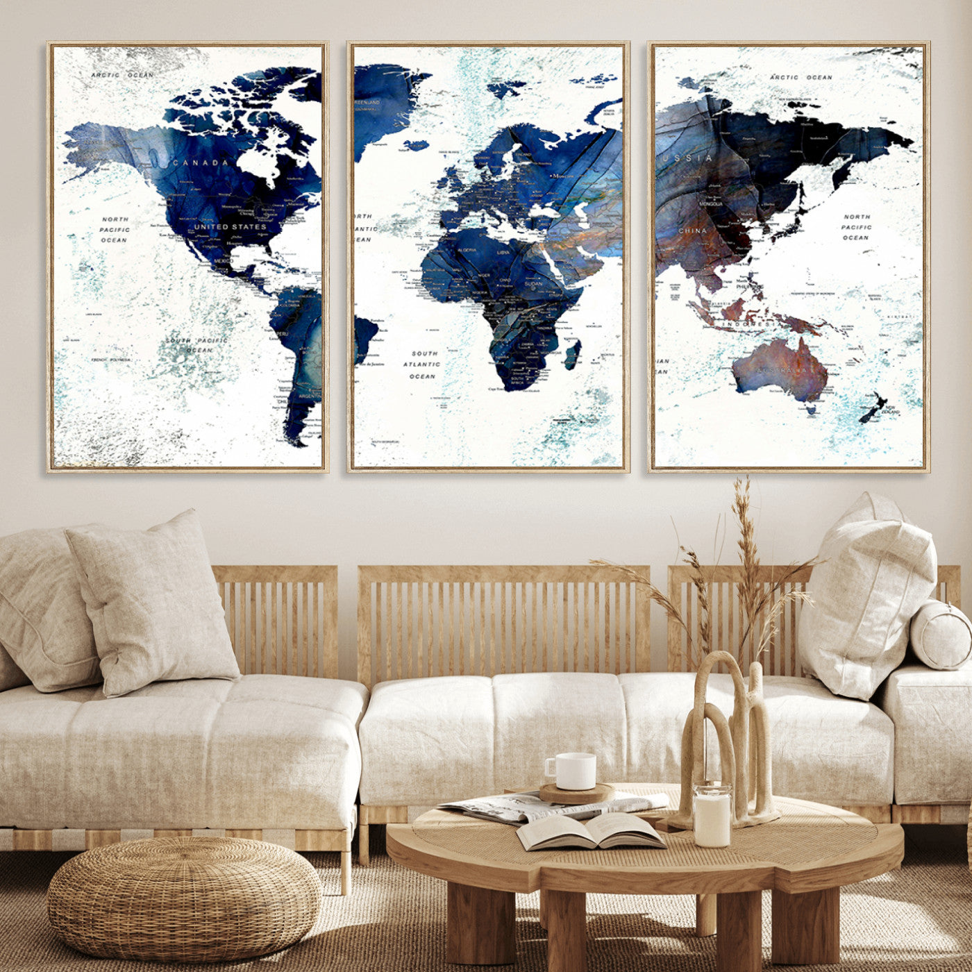 Push Pin World Map Canvas Print – Framed Wall Art for Couples to Track Their Travels – Anniversary Gift or Home Adventure Decor