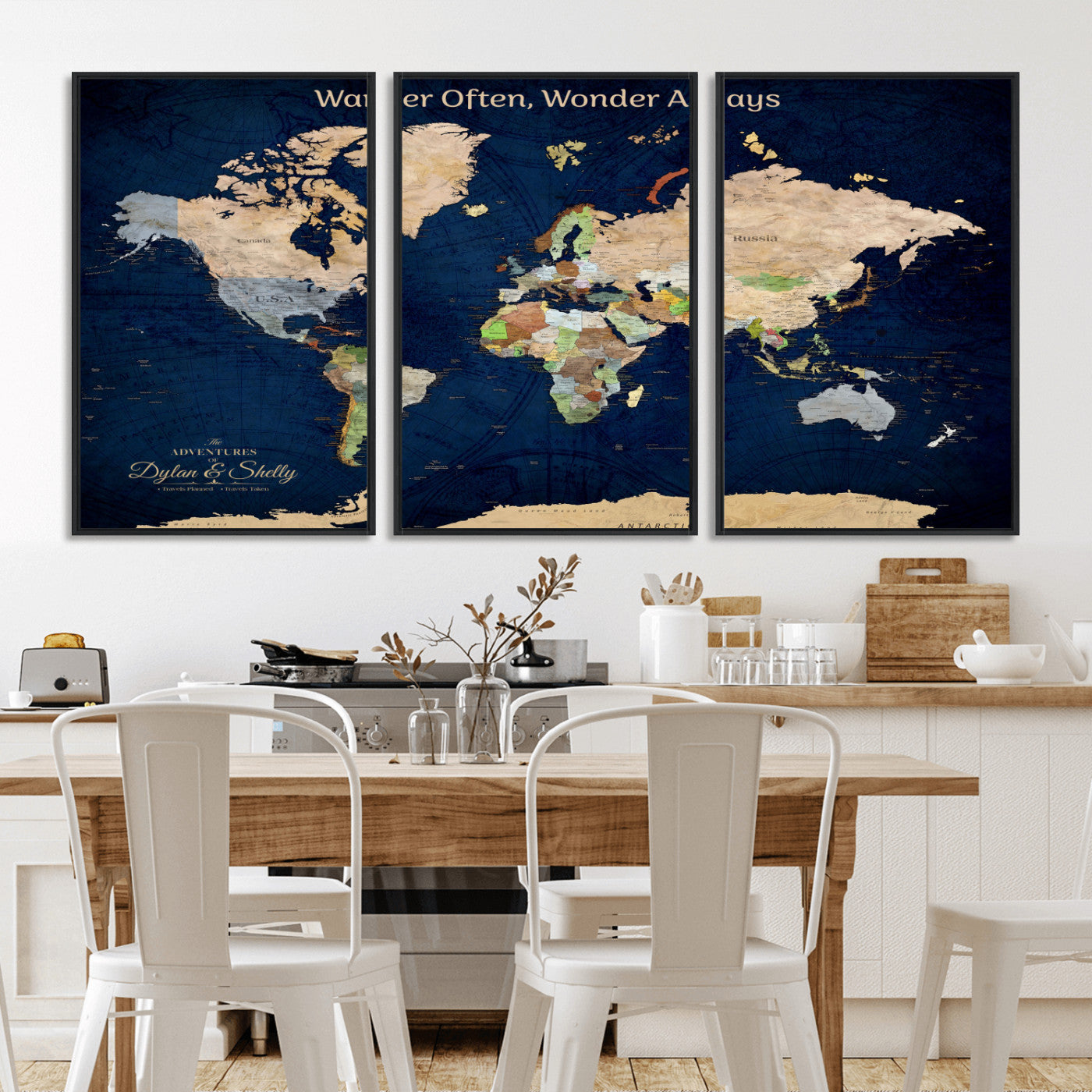 12399561-MGV-FC-60X30-3P_Black-Personalized World Map Print, Customizable Push Pin Framed World Map Print on Canvas - Custom Quote on Map Print