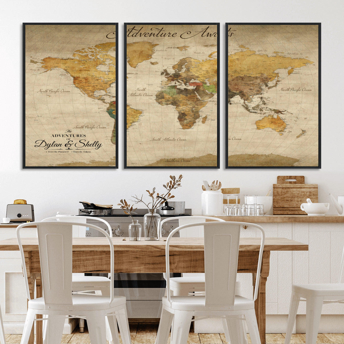50298017-MGV-FC-60X30-3P_Black-Personalized World Map Print, Customizable Push Pin Framed World Map Print on Canvas - Custom Quote on Map Print