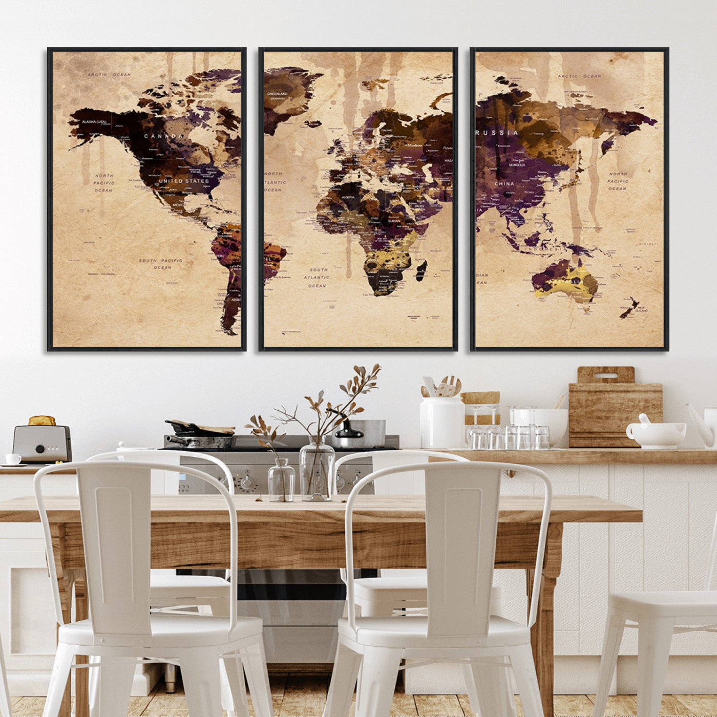Push Pin World Map Canvas Print – Framed Wall Art for Couples to Track Their Travels – Anniversary Gift or Home Adventure Decor