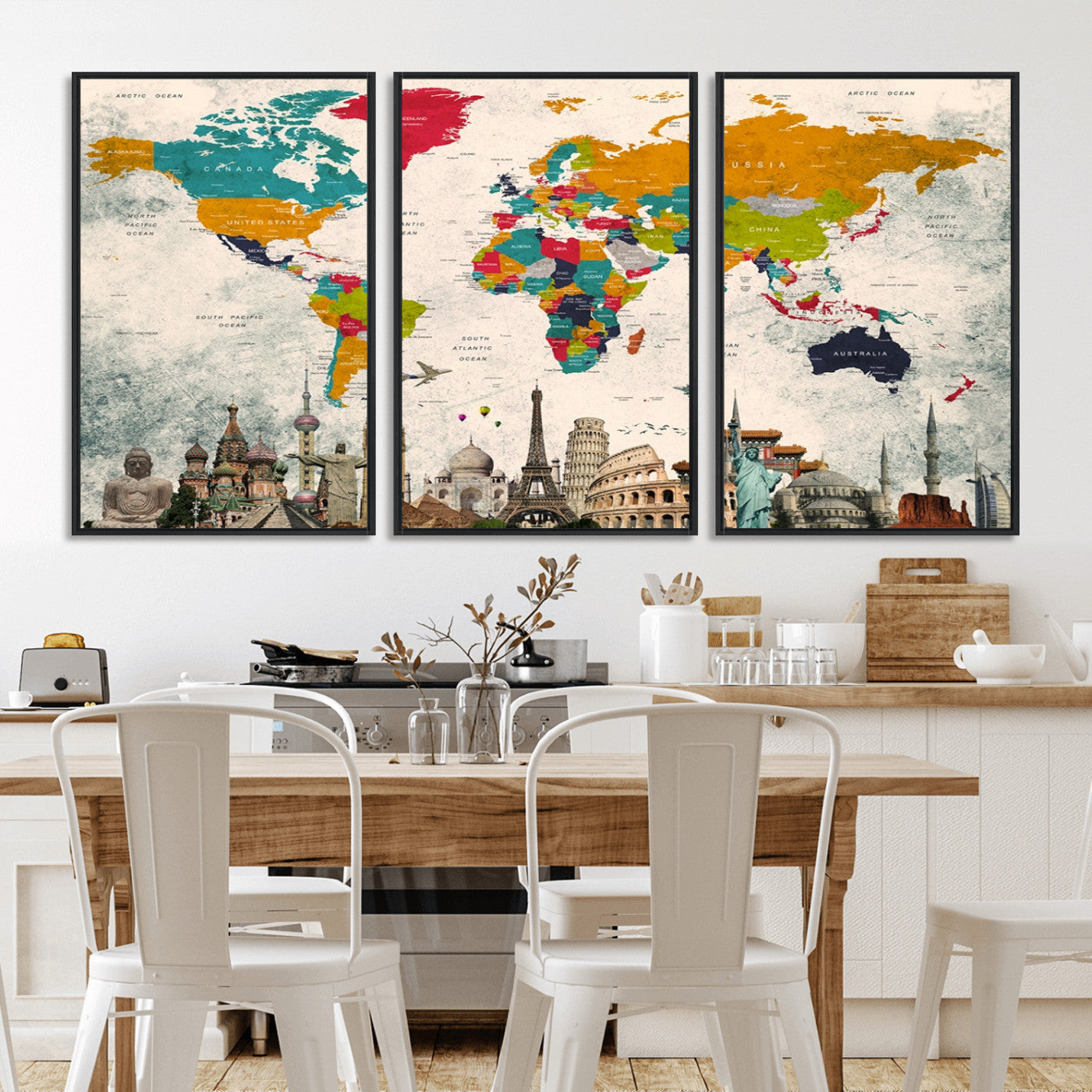 Push Pin World Map Canvas Print – Framed Wall Art for Couples to Track Their Travels – Anniversary Gift or Home Adventure Decor