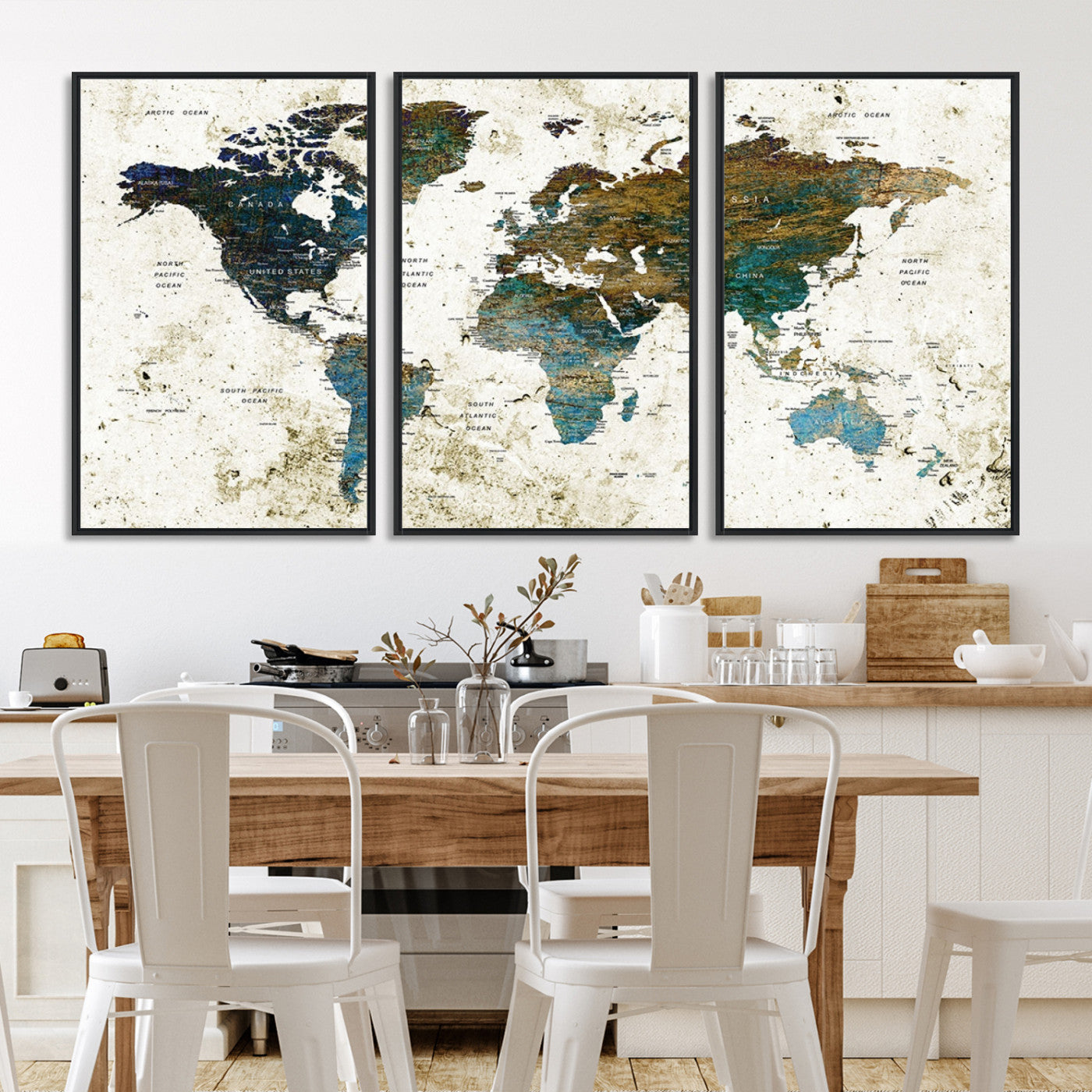 Vintage World Map Wall Art Canvas Print, Framed Rustic Earth Map Art Picture Print, Antique Map Perfect Rustic Vintage Decor Artwork