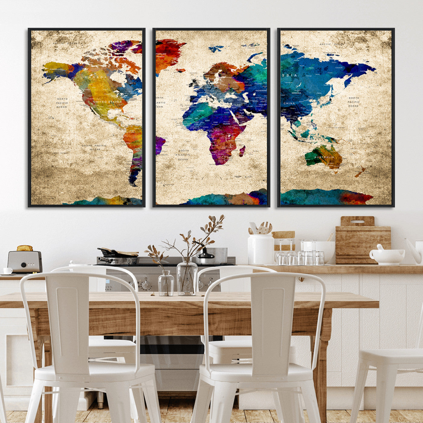Push Pin World Map Canvas Print – Framed Wall Art for Couples to Track Their Travels – Anniversary Gift or Home Adventure Decor