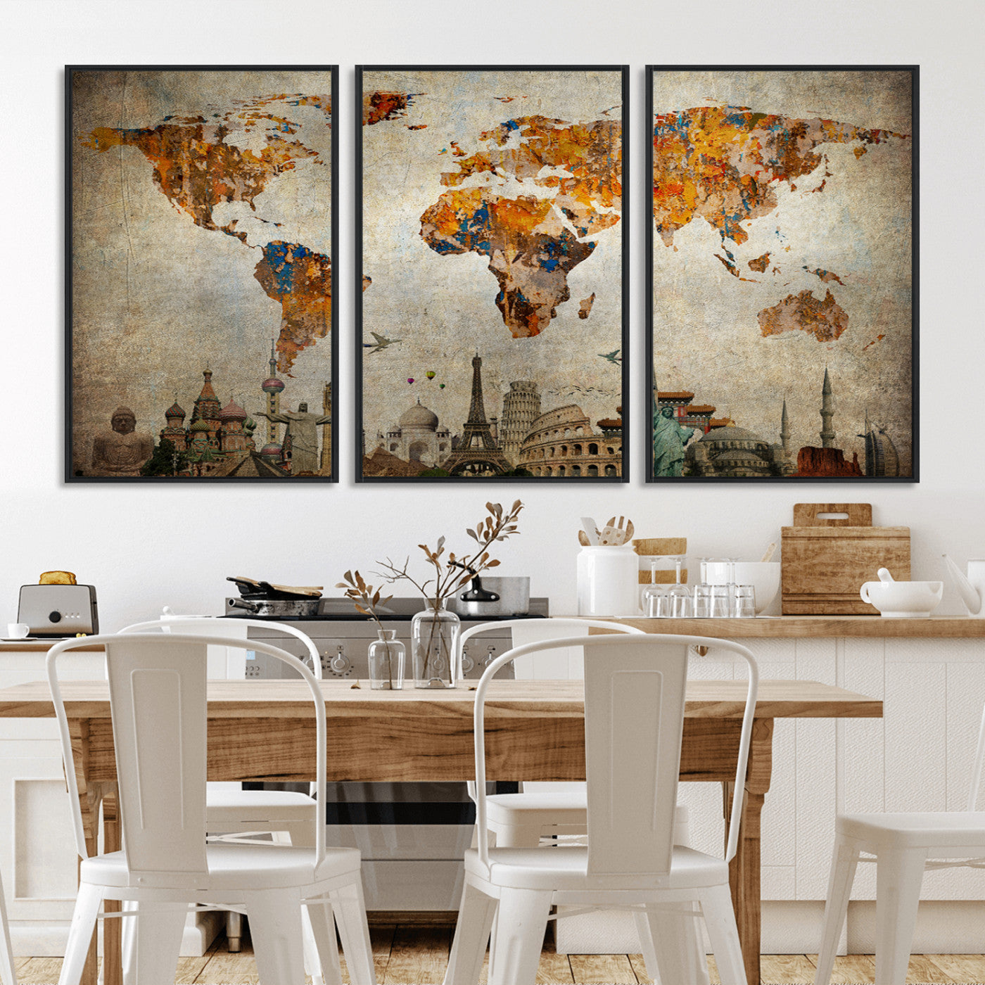 Push Pin World Map Canvas Print – Framed Wall Art for Couples to Track Their Travels – Anniversary Gift or Home Adventure Decor
