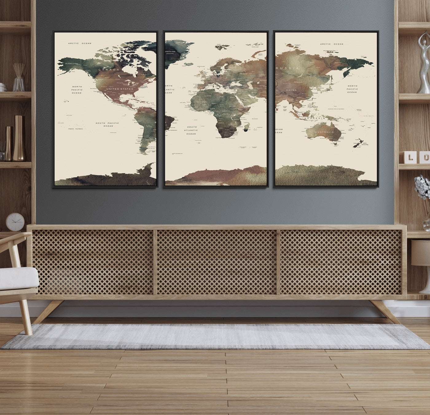 Push Pin World Map Canvas Print – Framed Wall Art for Couples to Track Their Travels – Anniversary Gift or Home Adventure Decor