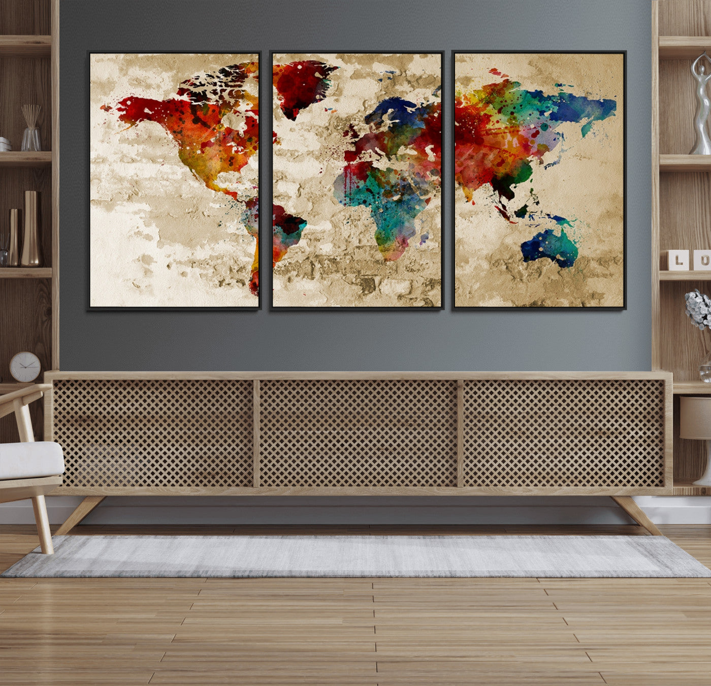 Push Pin World Map Canvas Print – Framed Wall Art for Couples to Track Their Travels – Anniversary Gift or Home Adventure Decor