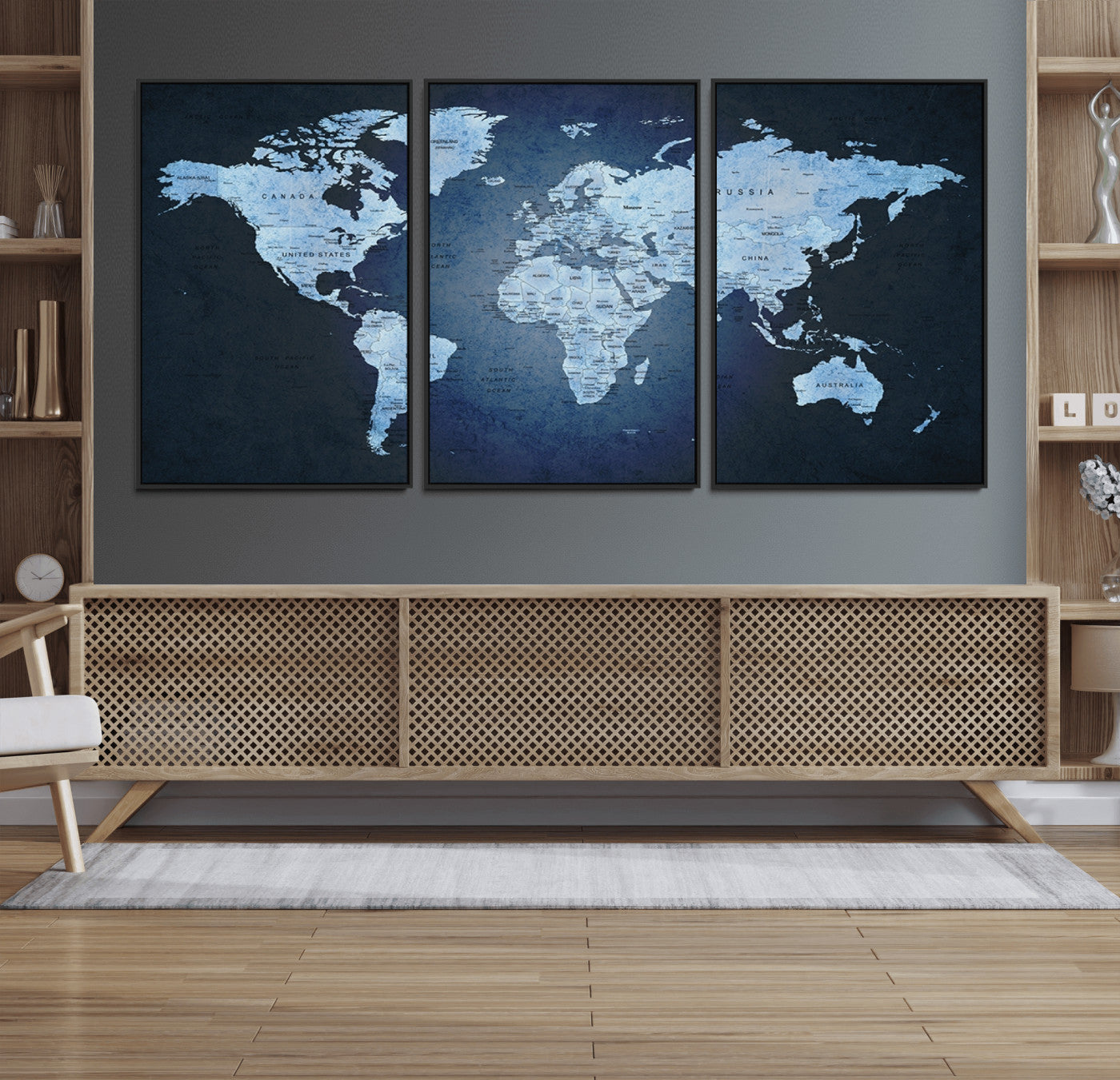 Push Pin World Map Canvas Print – Framed Wall Art for Couples to Track Their Travels – Anniversary Gift or Home Adventure Decor