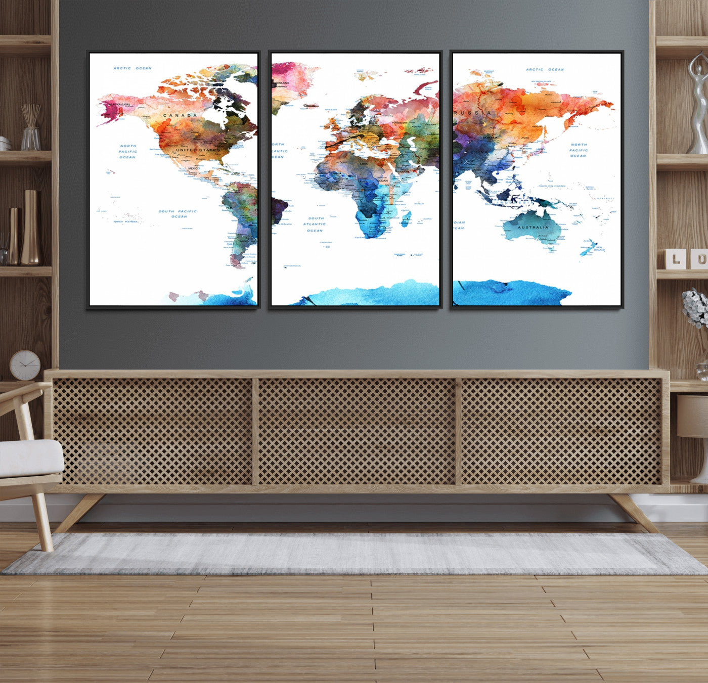 Push Pin World Map Canvas Print – Framed Wall Art for Couples to Track Their Travels – Anniversary Gift or Home Adventure Decor