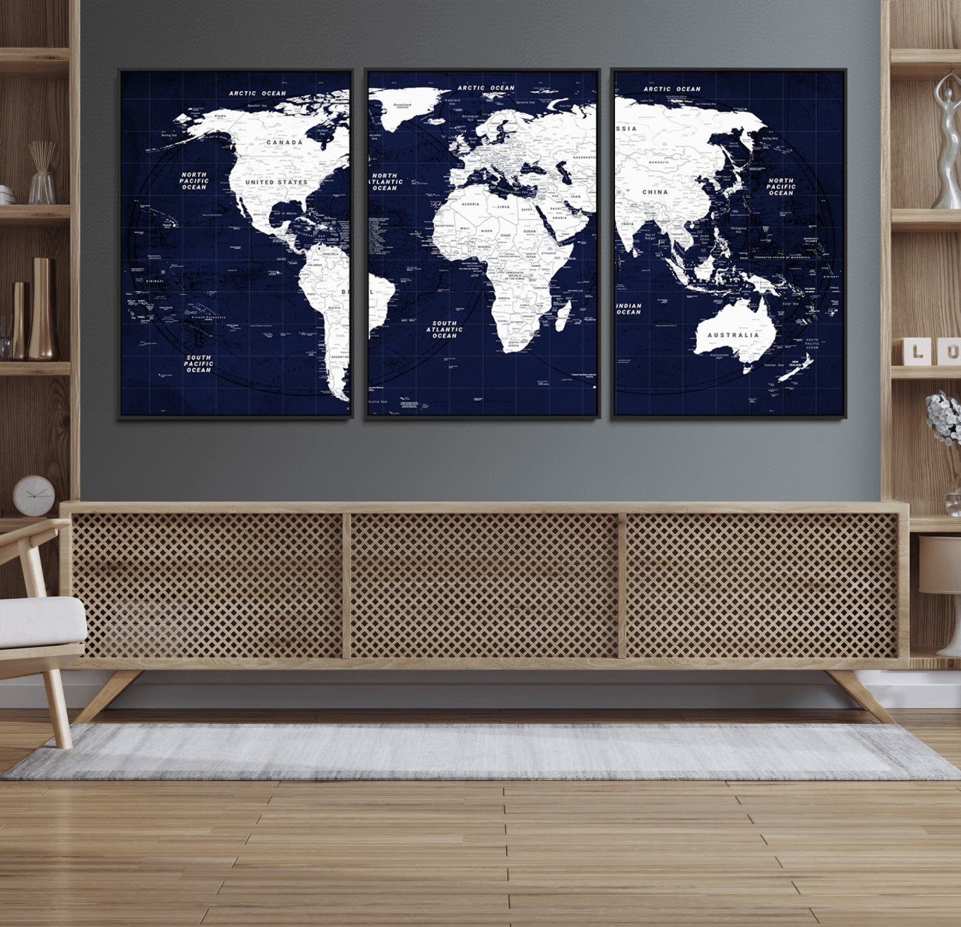Push Pin World Map Canvas Print – Framed Wall Art for Couples to Track Their Travels – Anniversary Gift or Home Adventure Decor