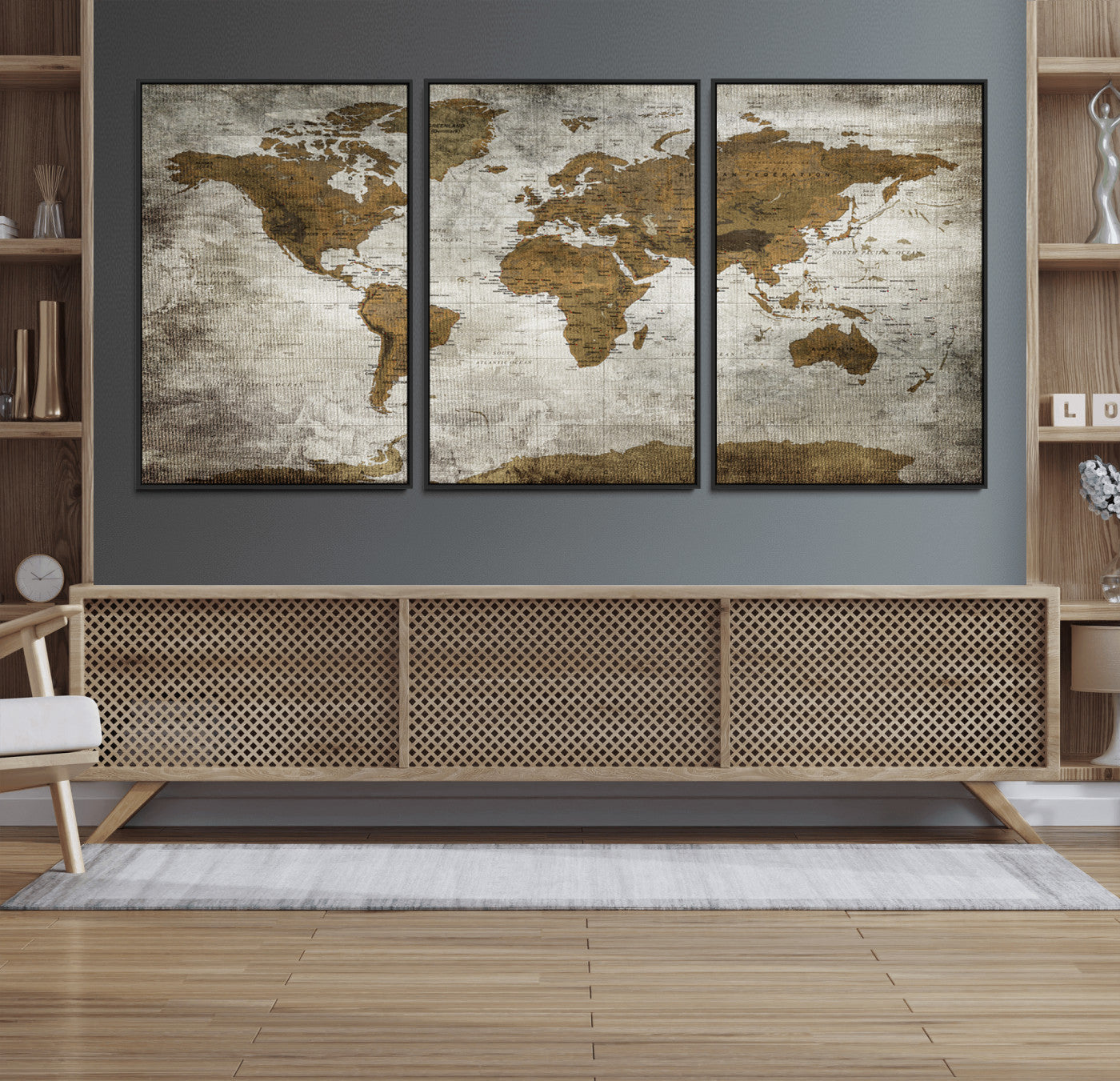 Push Pin World Map Canvas Print – Framed Wall Art for Couples to Track Their Travels – Anniversary Gift or Home Adventure Decor