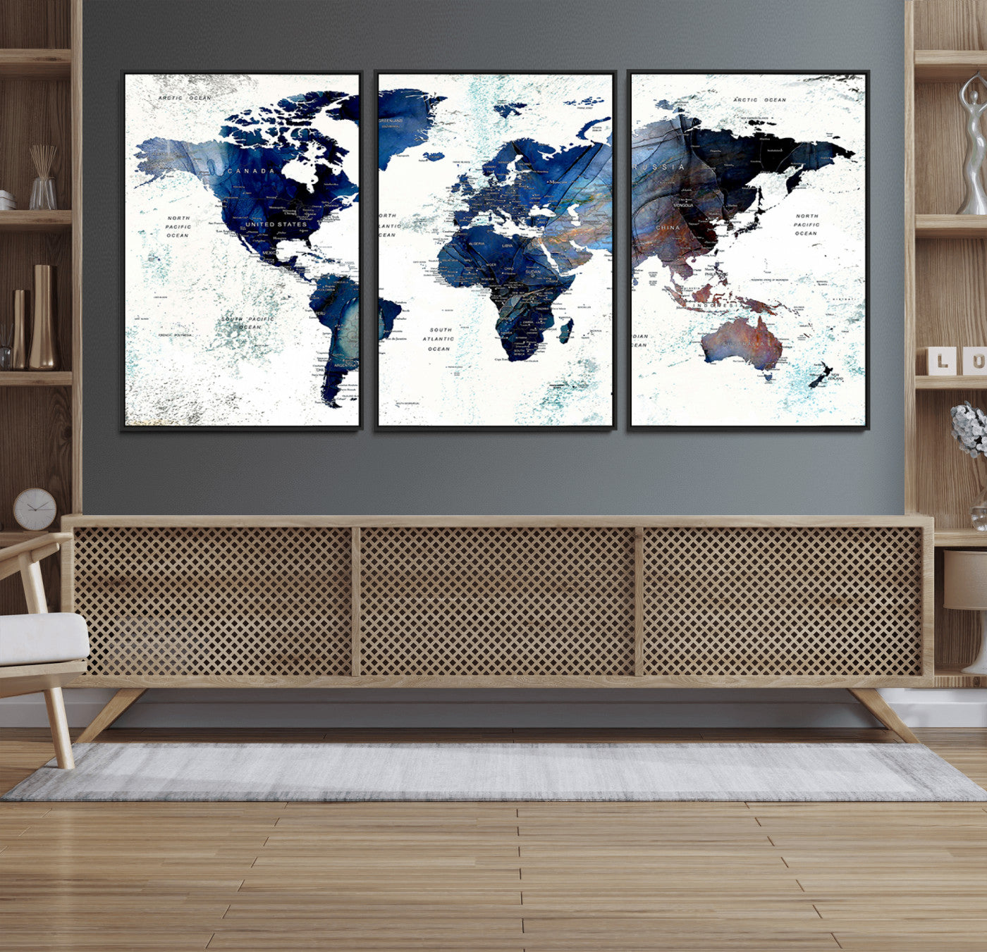 Push Pin World Map Canvas Print – Framed Wall Art for Couples to Track Their Travels – Anniversary Gift or Home Adventure Decor