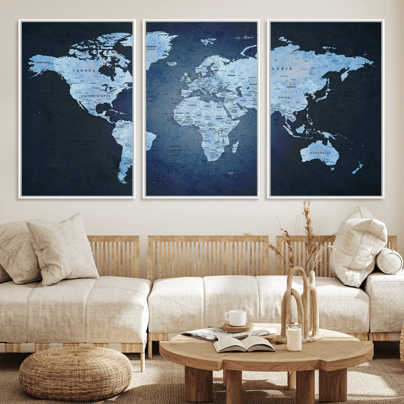 Push Pin World Map Canvas Print – Framed Wall Art for Couples to Track Their Travels – Anniversary Gift or Home Adventure Decor