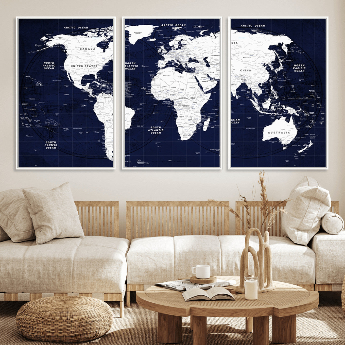 Push Pin World Map Canvas Print – Framed Wall Art for Couples to Track Their Travels – Anniversary Gift or Home Adventure Decor