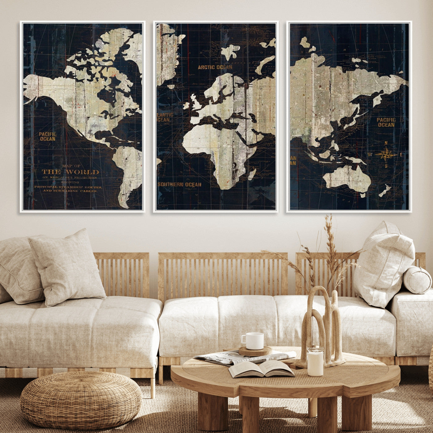 Push Pin World Map Canvas Print – Framed Wall Art for Couples to Track Their Travels – Anniversary Gift or Home Adventure Decor