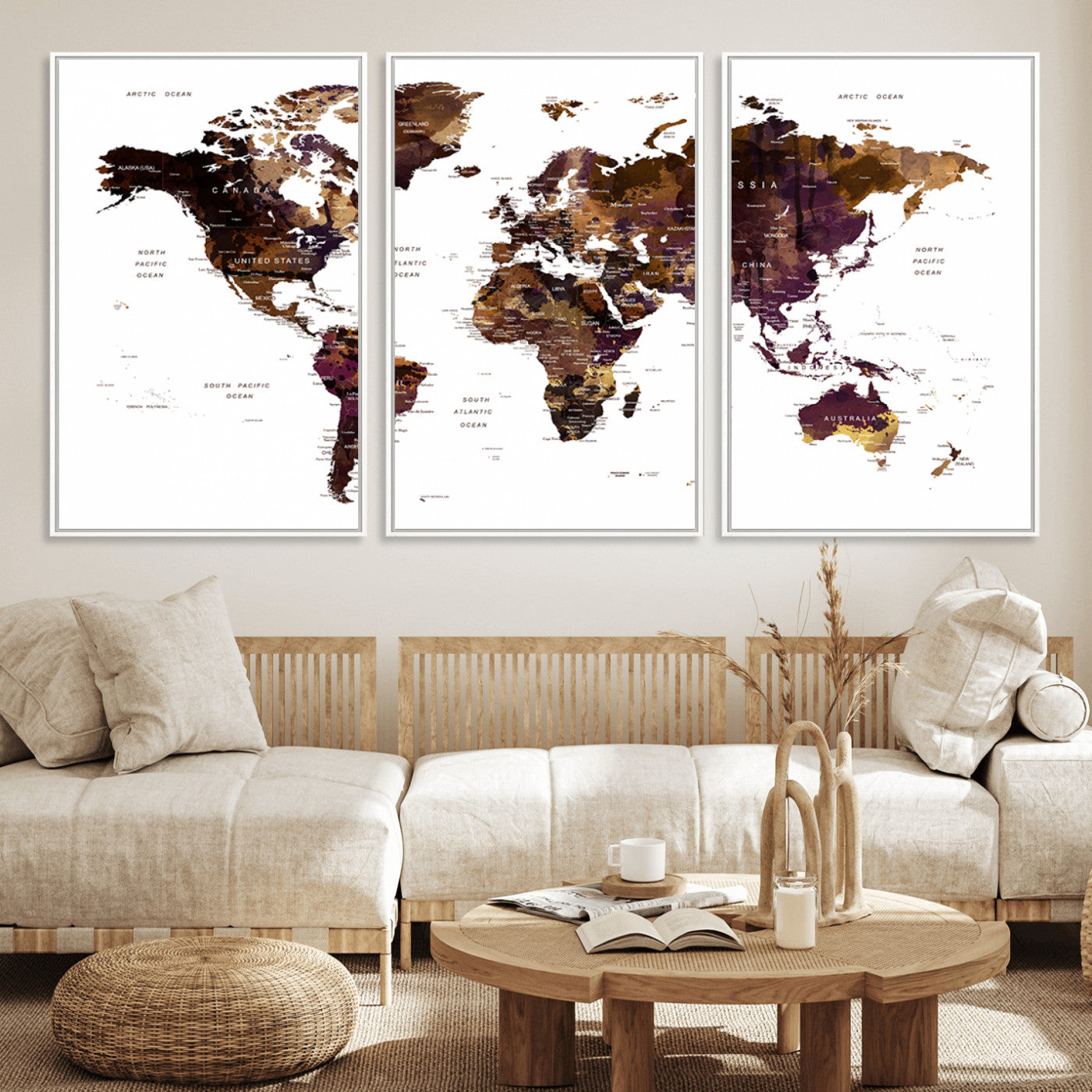 Push Pin World Map Canvas Print – Framed Wall Art for Couples to Track Their Travels – Anniversary Gift or Home Adventure Decor
