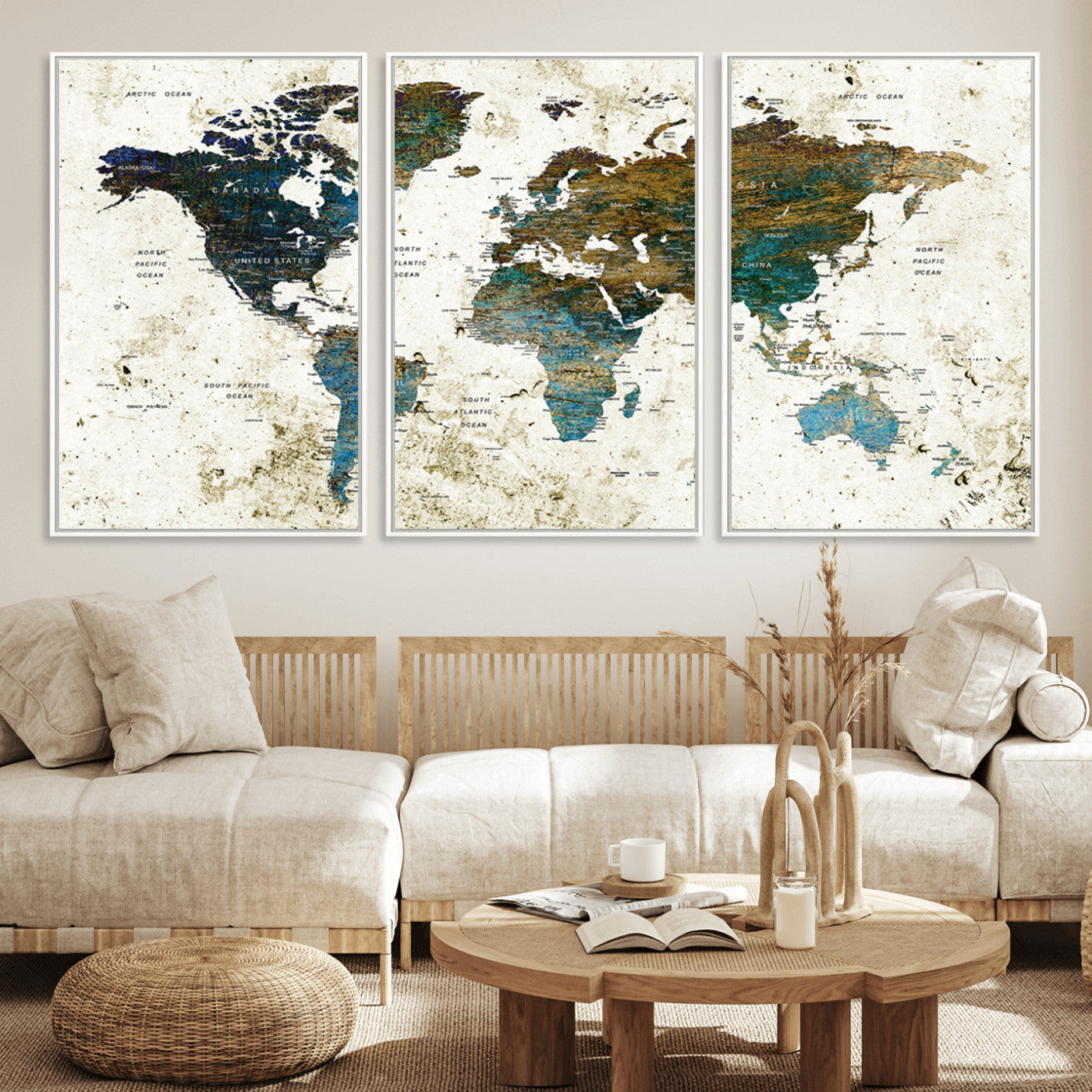 Push Pin World Map Canvas Print – Framed Wall Art for Couples to Track Their Travels – Anniversary Gift or Home Adventure Decor