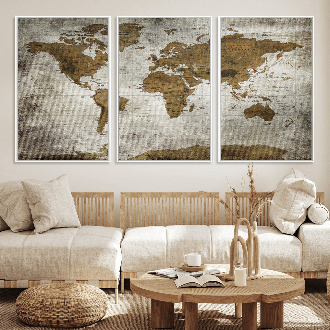 Push Pin World Map Canvas Print – Framed Wall Art for Couples to Track Their Travels – Anniversary Gift or Home Adventure Decor